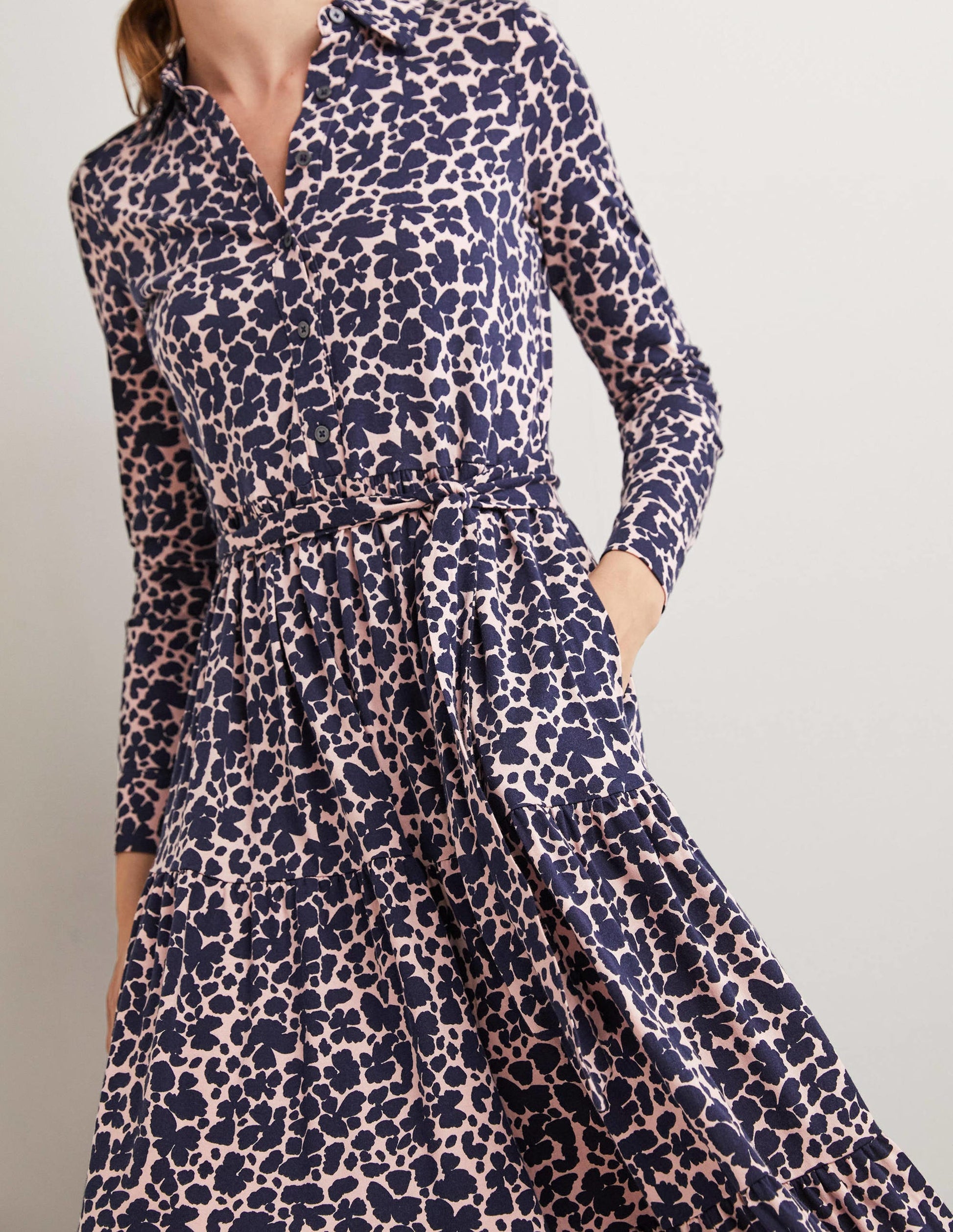 Tiered Jersey Maxi Shirt Dress-Milkshake, Abstract Bud-2