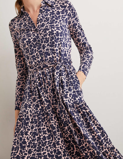 Tiered Jersey Maxi Shirt Dress-Milkshake, Abstract Bud-2