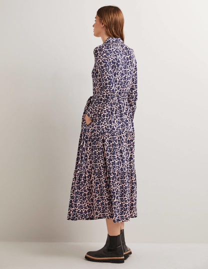 Tiered Jersey Maxi Shirt Dress-Milkshake, Abstract Bud-3