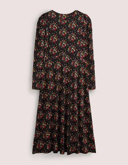 Jersey-Midikleid mit Rundhalsausschnitt-Schwarz, Getupfte Zweige-6