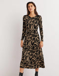 Crew Neck Jersey Midi Dress-Black, Abstract Garden