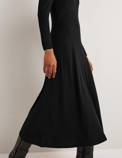 Robe midi col rond en jersey-Noir