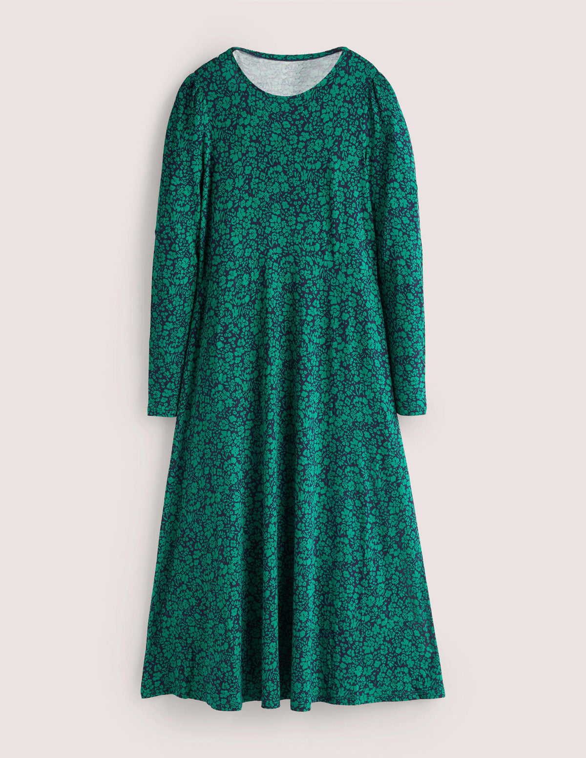 Jersey-Midikleid mit Rundhalsausschnitt-Waldgrün, Blütenmuster-6