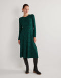 Jersey-Midikleid mit Rundhalsausschnitt-Waldgrün, Blütenmuster