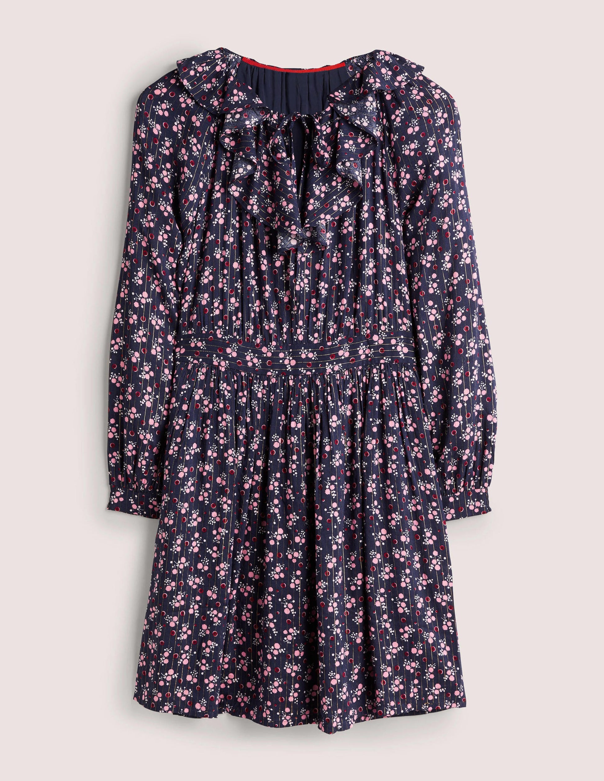 Metallisches Kleid mit Rüschen-Navy, Beerenzweig-5