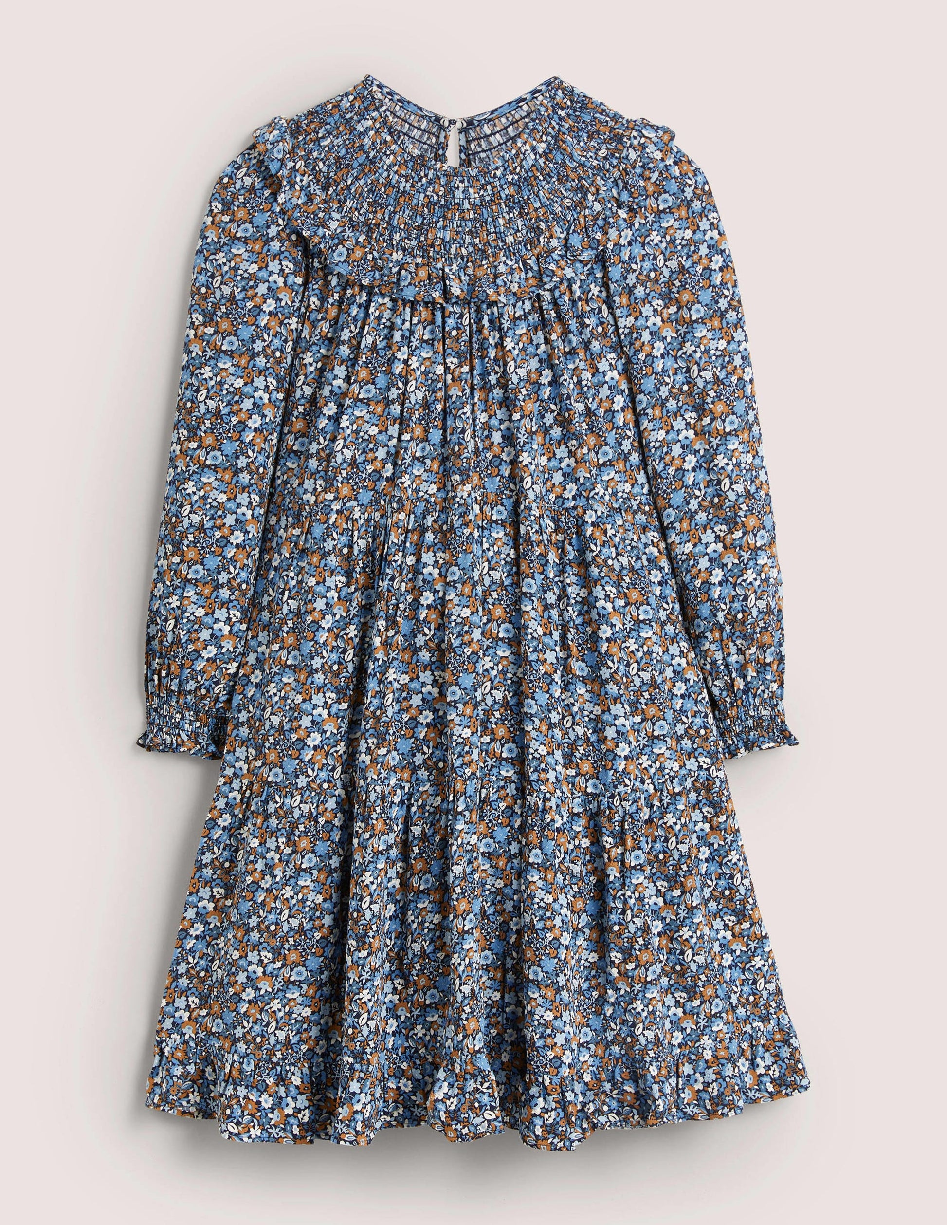 Smocked Yoke Tiered Dress-Riviera Blue, Floret Meadow-7