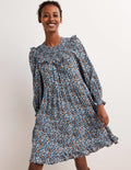 Smocked Yoke Tiered Dress-Riviera Blue, Floret Meadow