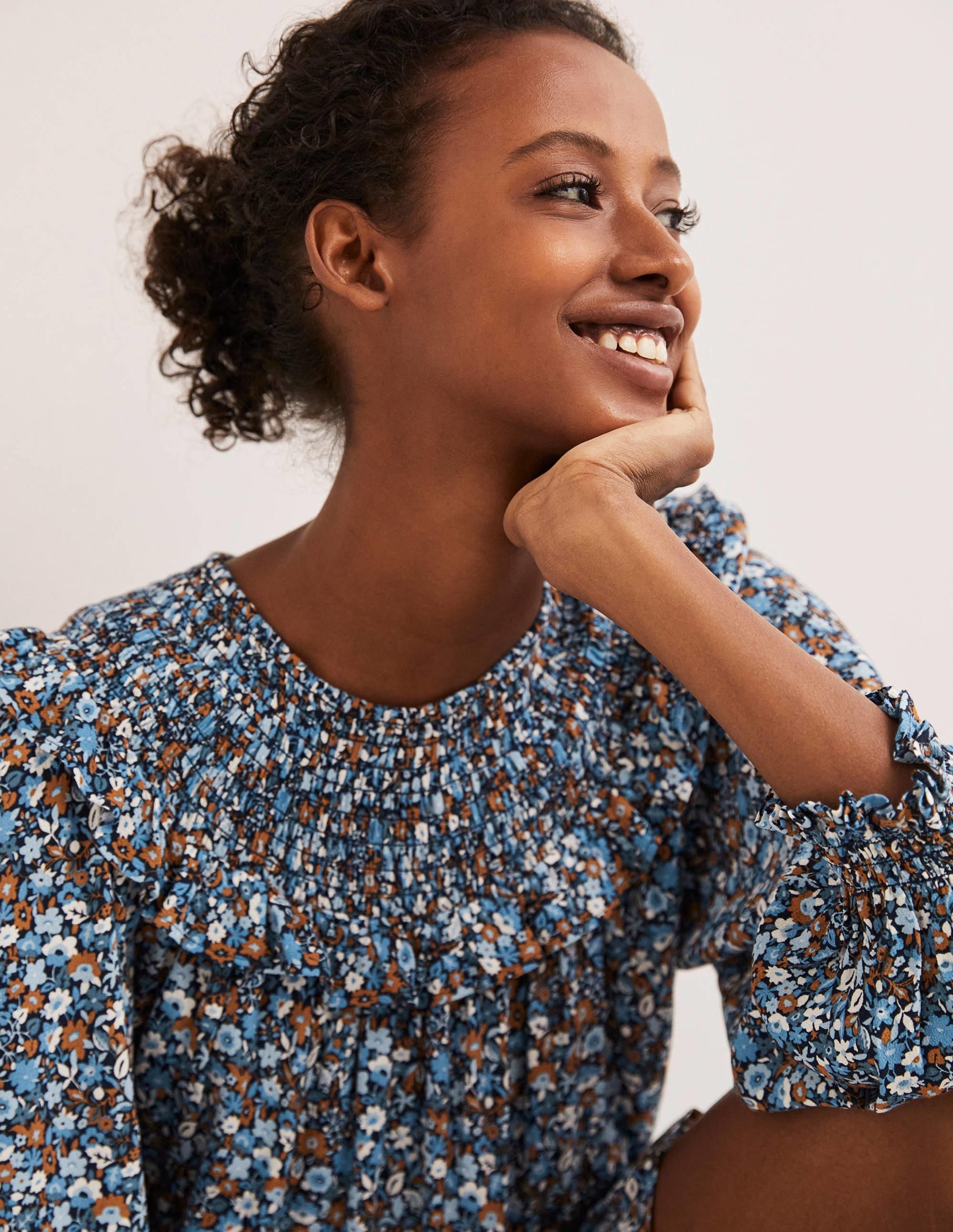 Smocked Yoke Tiered Dress-Riviera Blue, Floret Meadow - Image 2