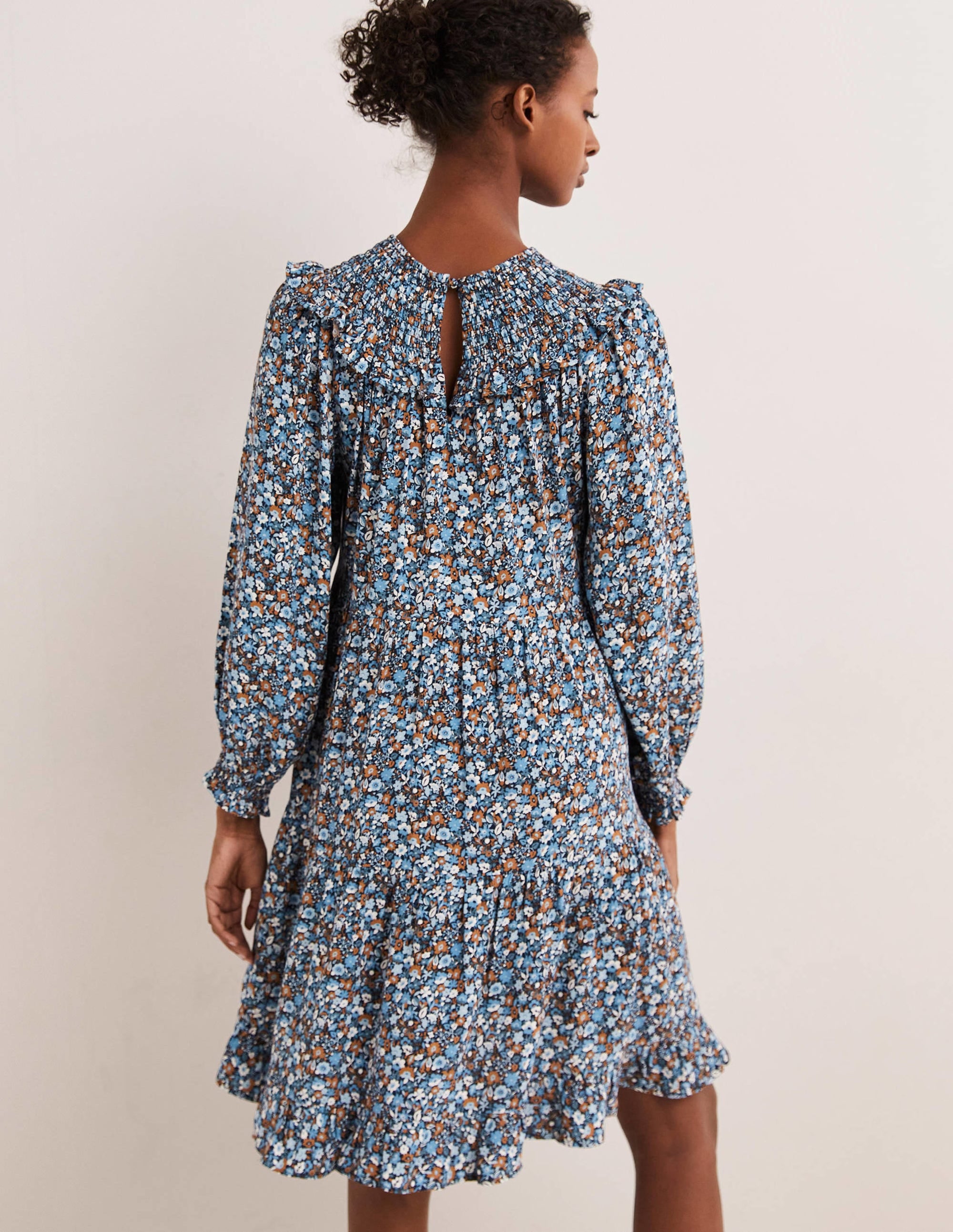 Smocked Yoke Tiered Dress-Riviera Blue, Floret Meadow - Image 3