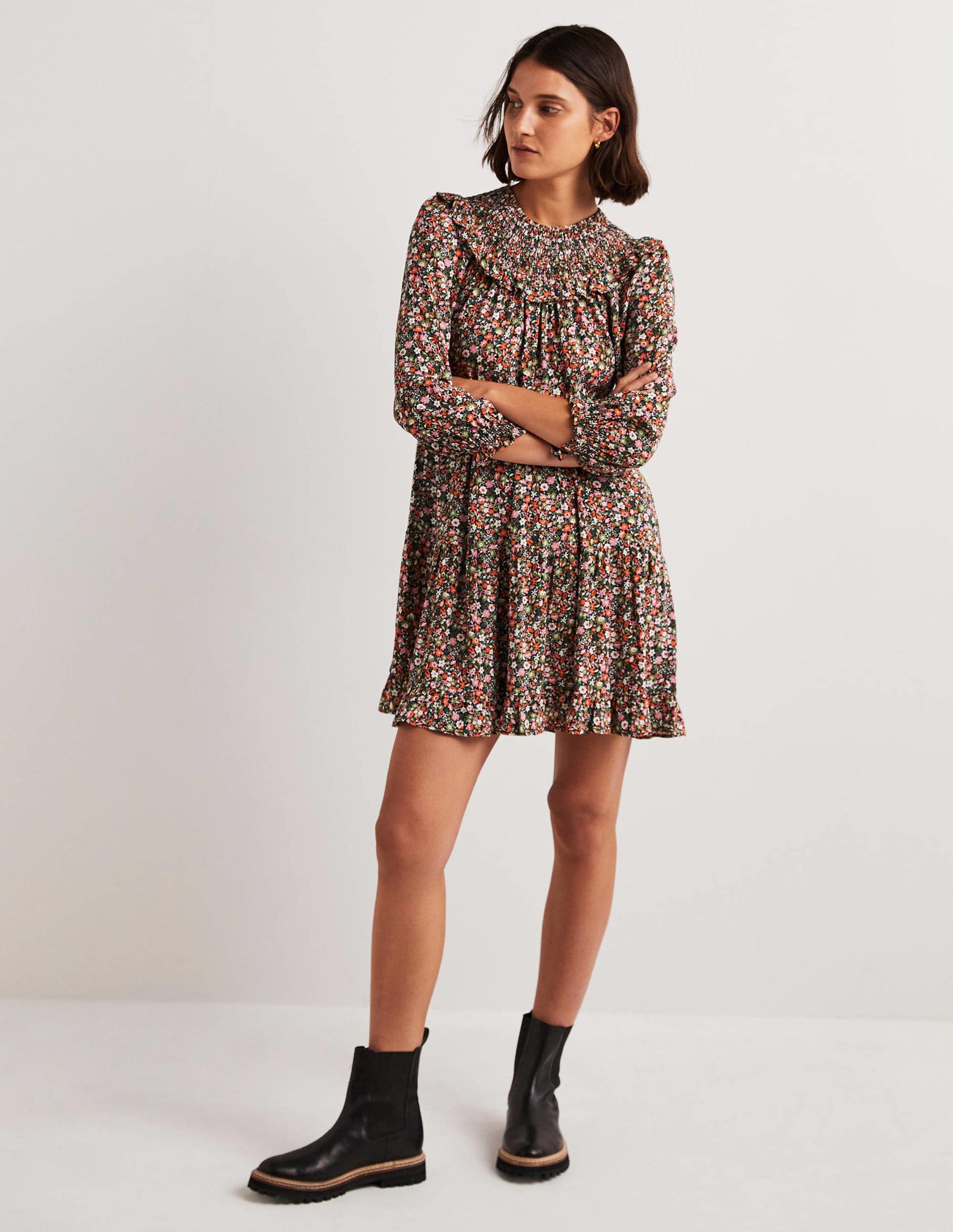 Smocked Yoke Tiered Dress-Multi, Floret Meadow-4