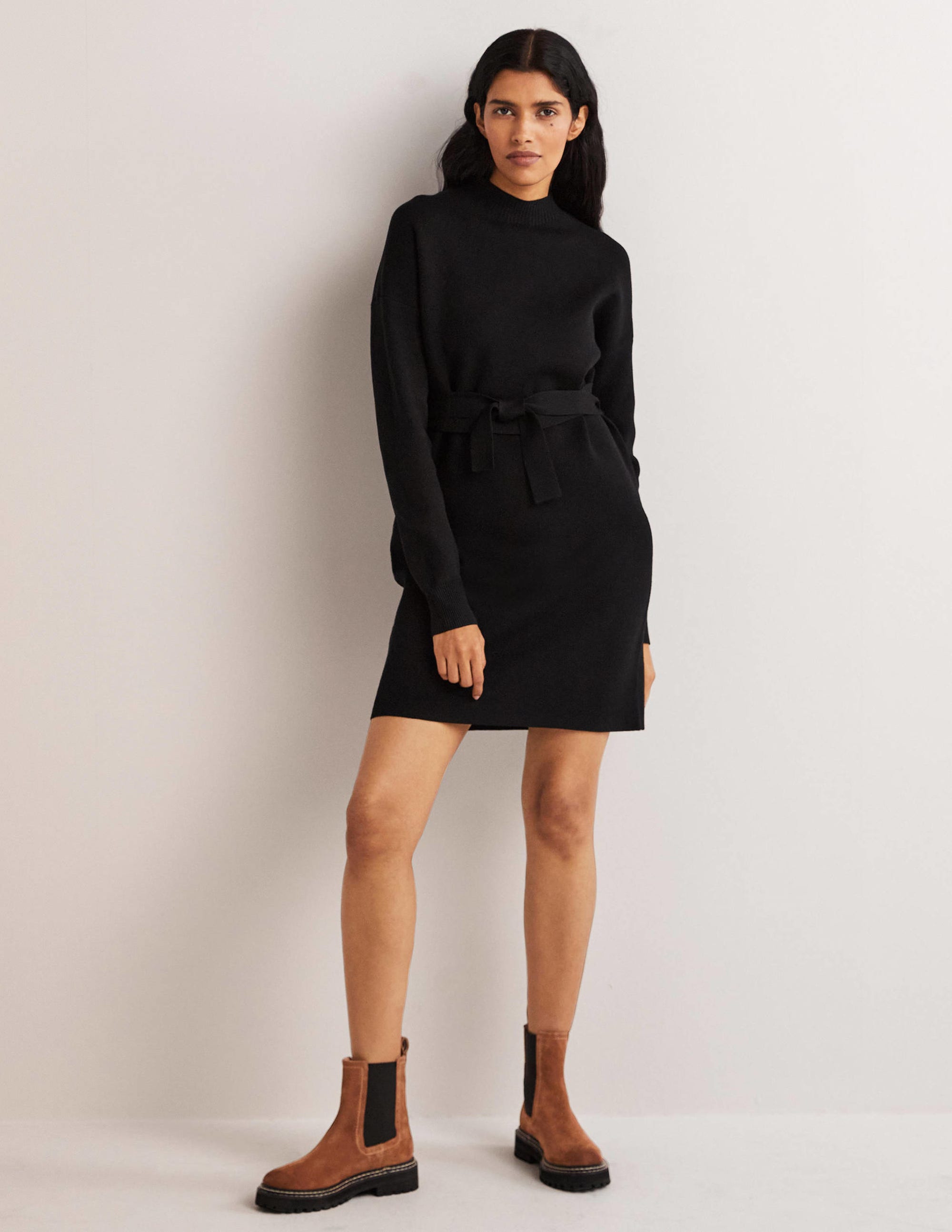Robe fourreau à col montant en maille-Noir - Image 1