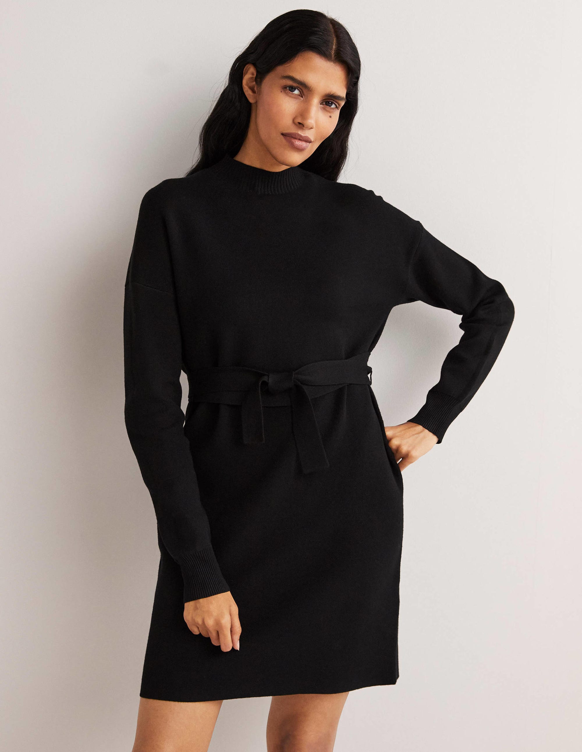 Robe fourreau à col montant en maille-Noir - Image 2
