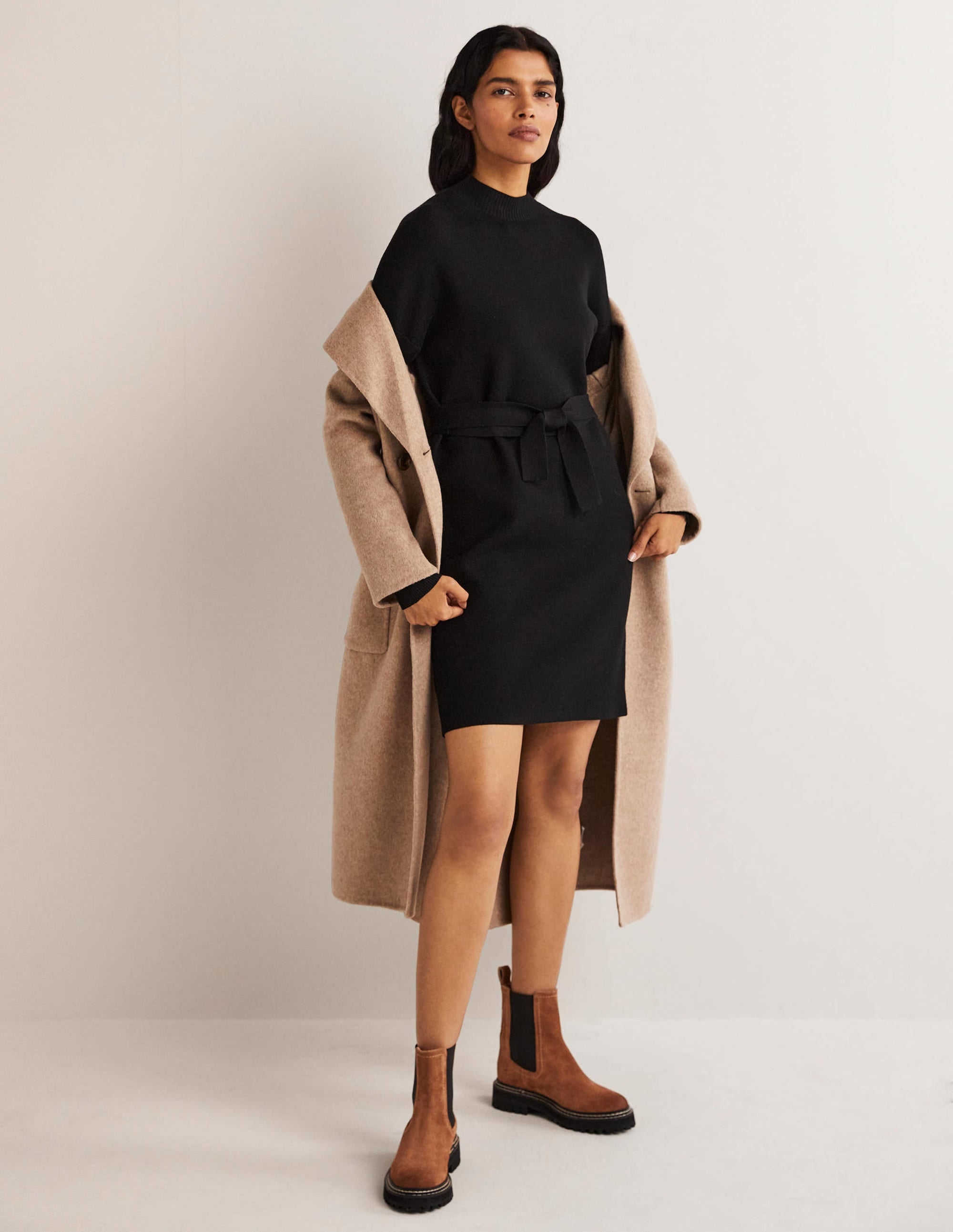 Robe fourreau à col montant en maille-Noir - Image 4