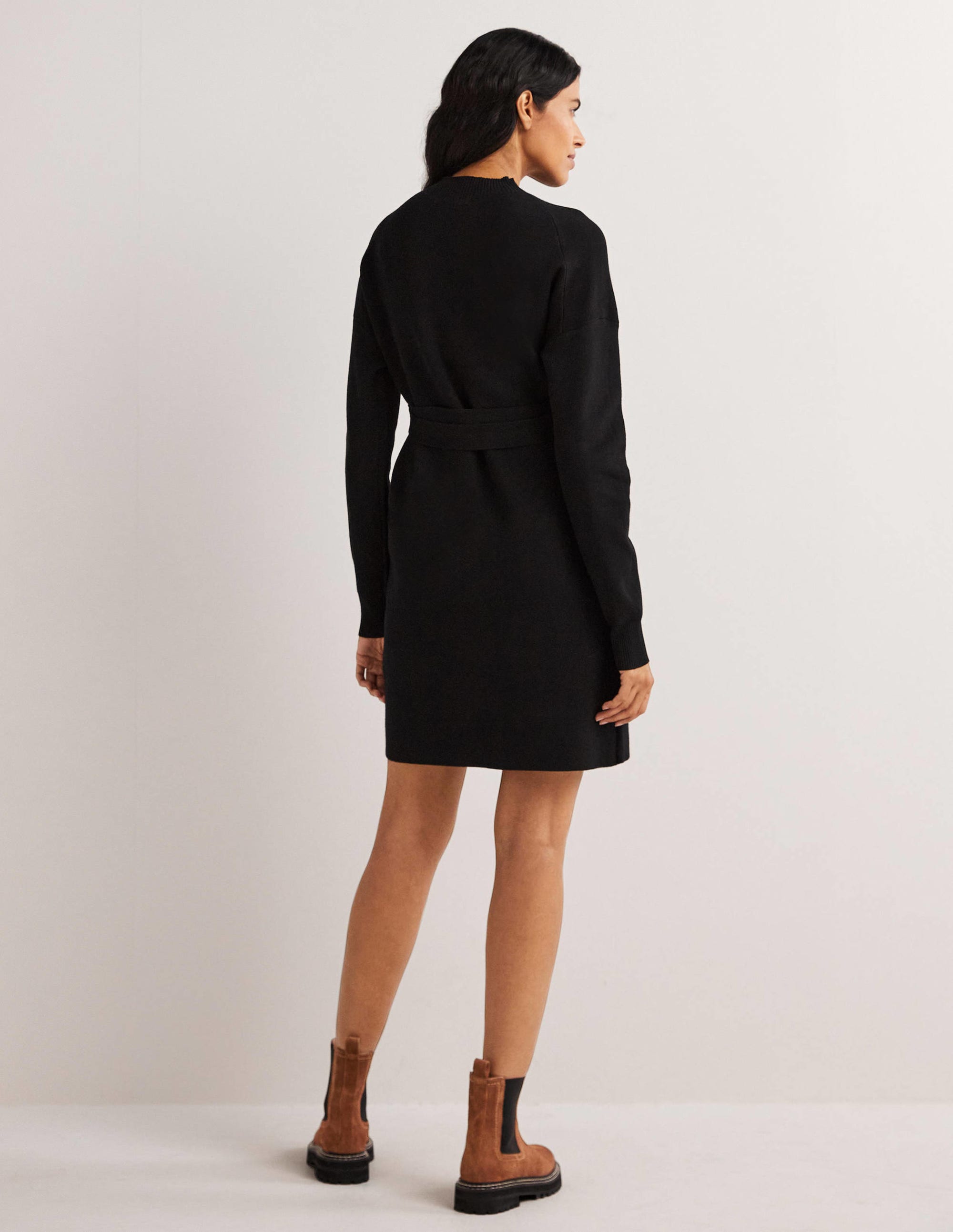 Robe fourreau à col montant en maille-Noir - Image 5