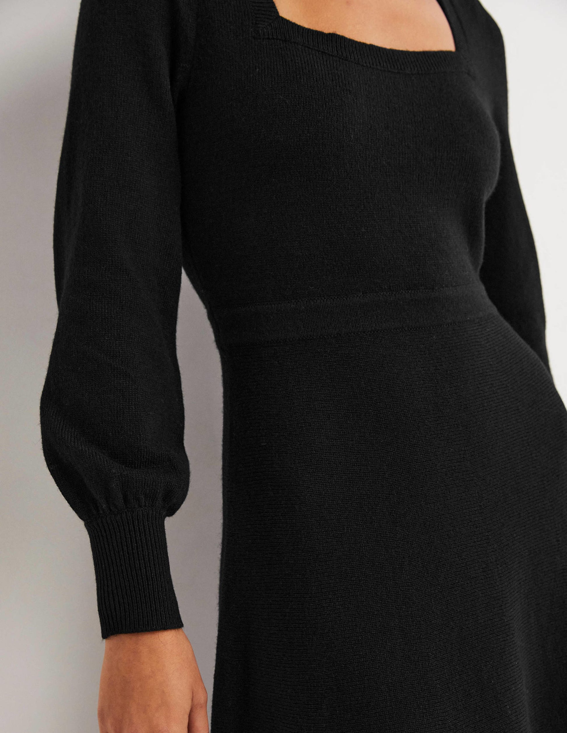 Robe col carré en maille-Noir-2