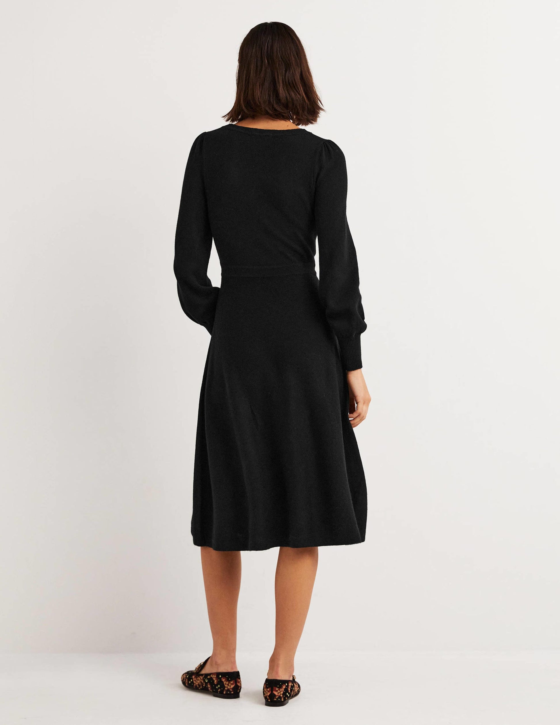 Robe col carré en maille-Noir-3