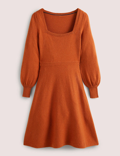 Strickkleid mit eckigem Ausschnitt-Kupferrot-6