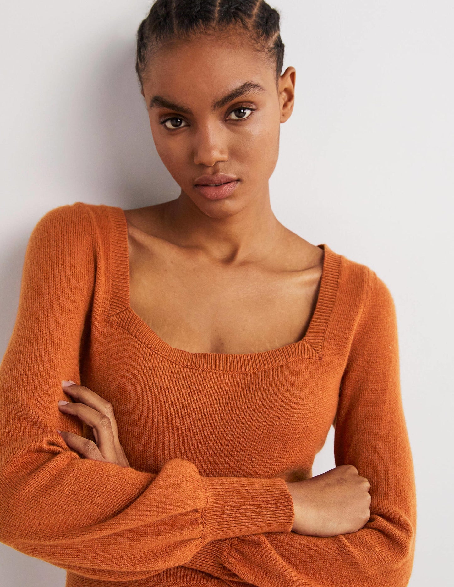 Strickkleid mit eckigem Ausschnitt-Kupferrot
