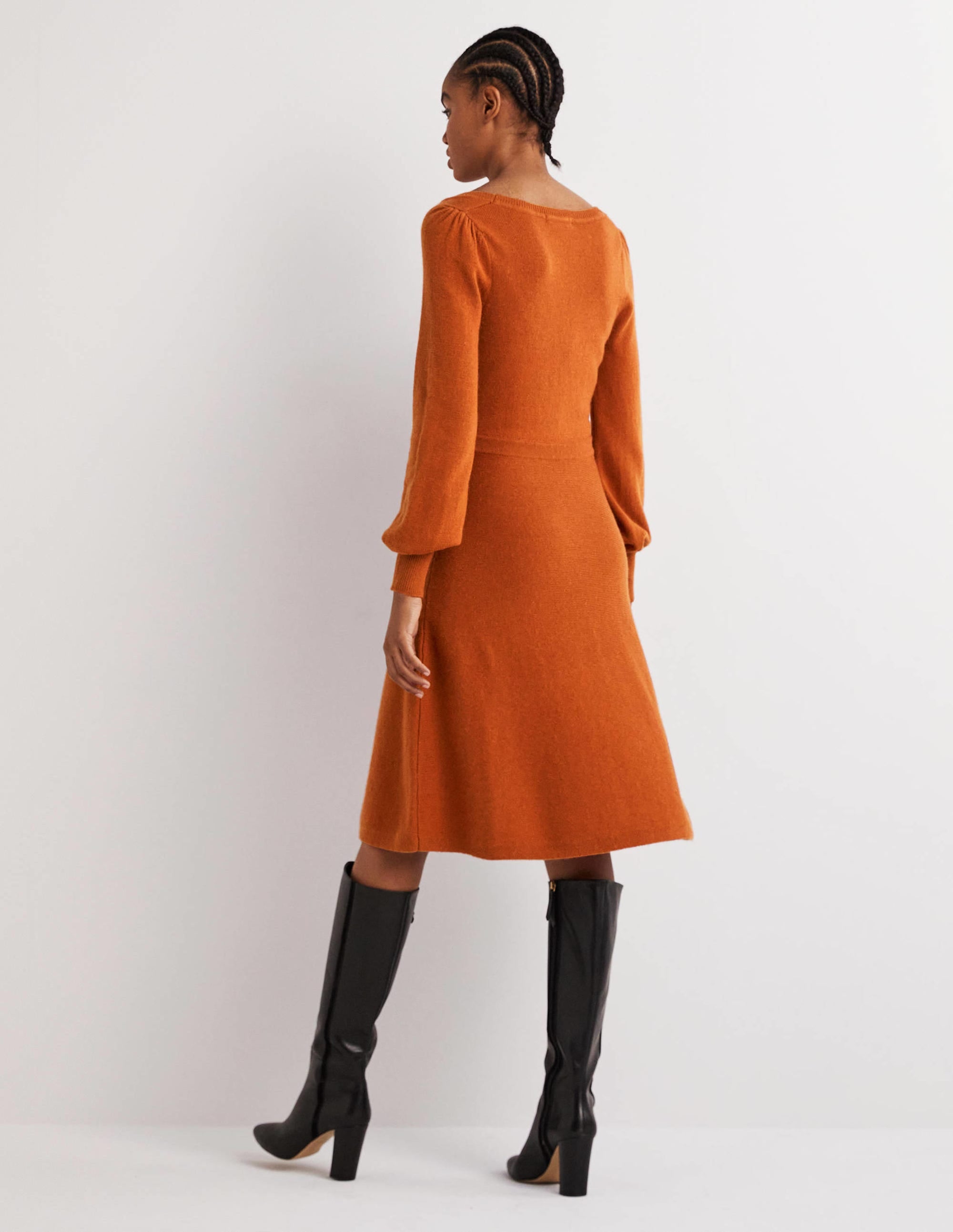 Strickkleid mit eckigem Ausschnitt-Kupferrot - Image 3
