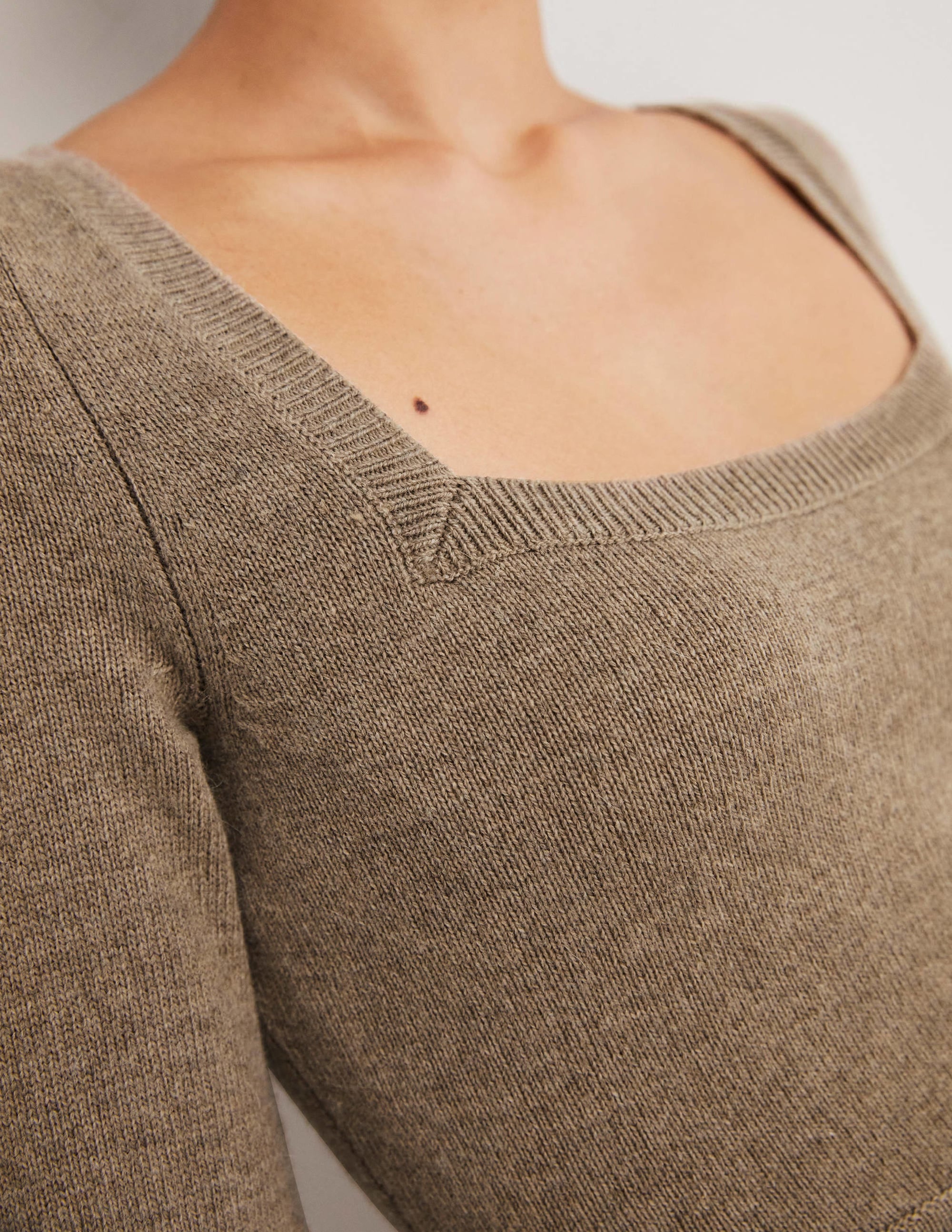 Square Neck Knitted Dress-Dark Mink Melange - Image 2