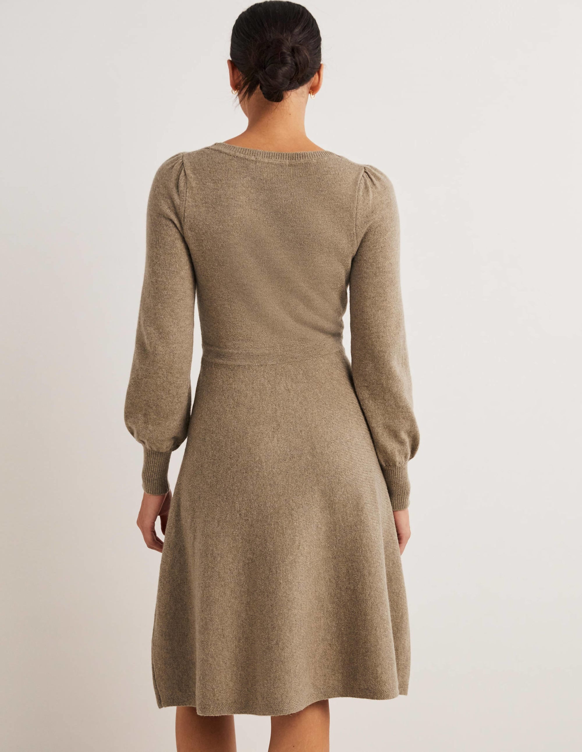 Square Neck Knitted Dress-Dark Mink Melange - Image 3