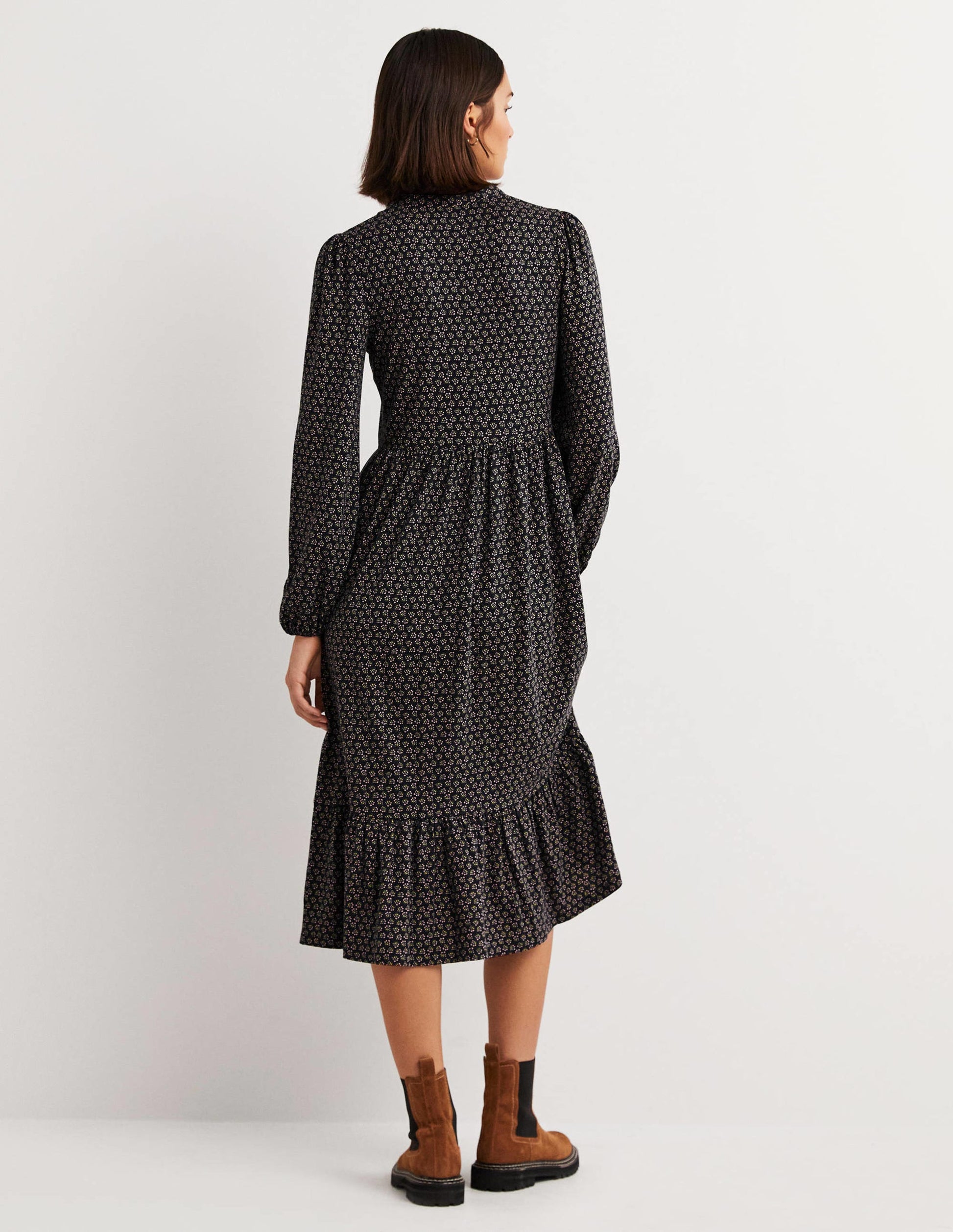 Robe midi boutonnée en jersey-Noir, motif Diamond Bud-3
