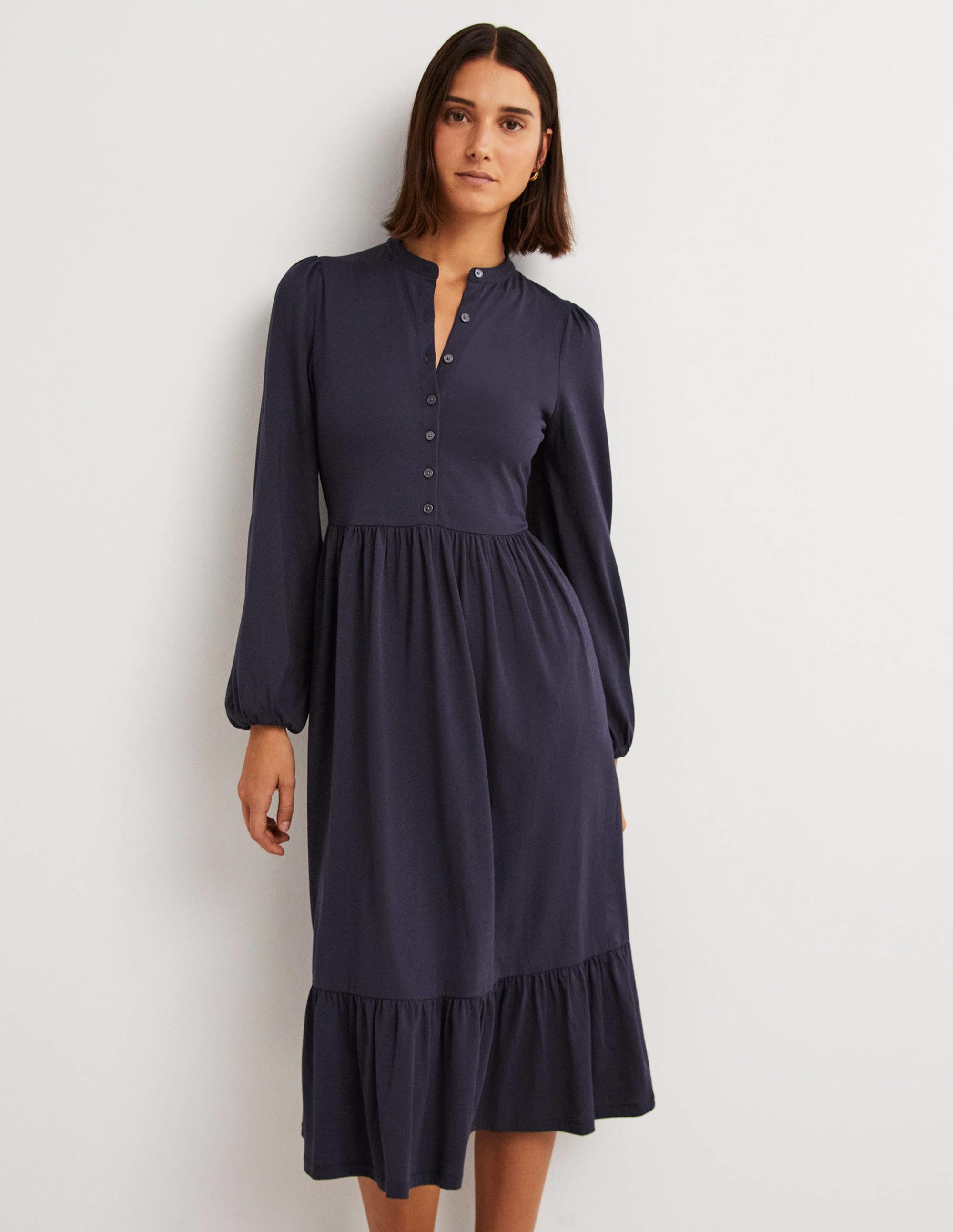 Midikleid aus Jersey mit Knopfleiste-Marineblau - Image 1