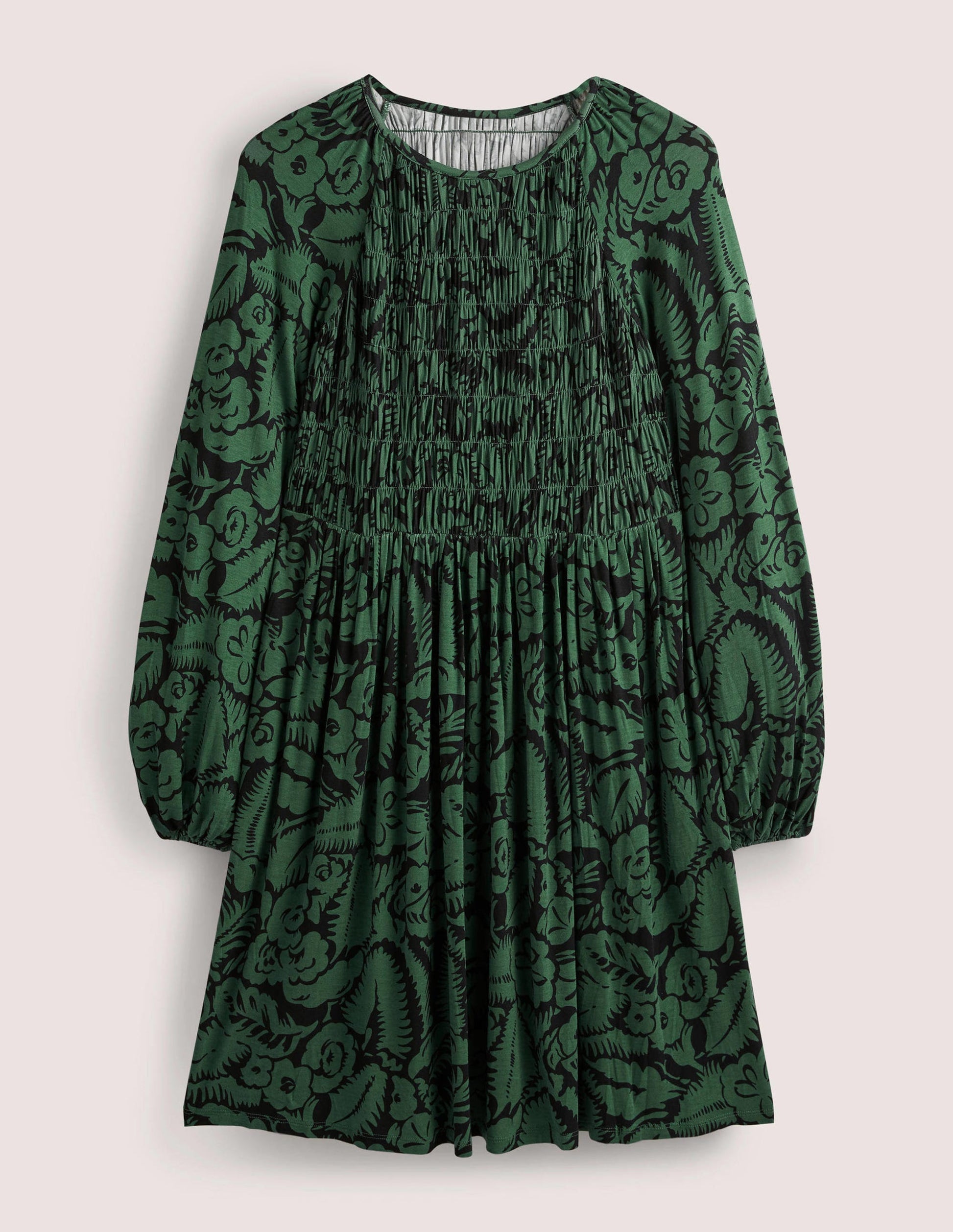 Jerseykleid mit gesmoktem Oberteil-Grün, Abstrakter Garten-6