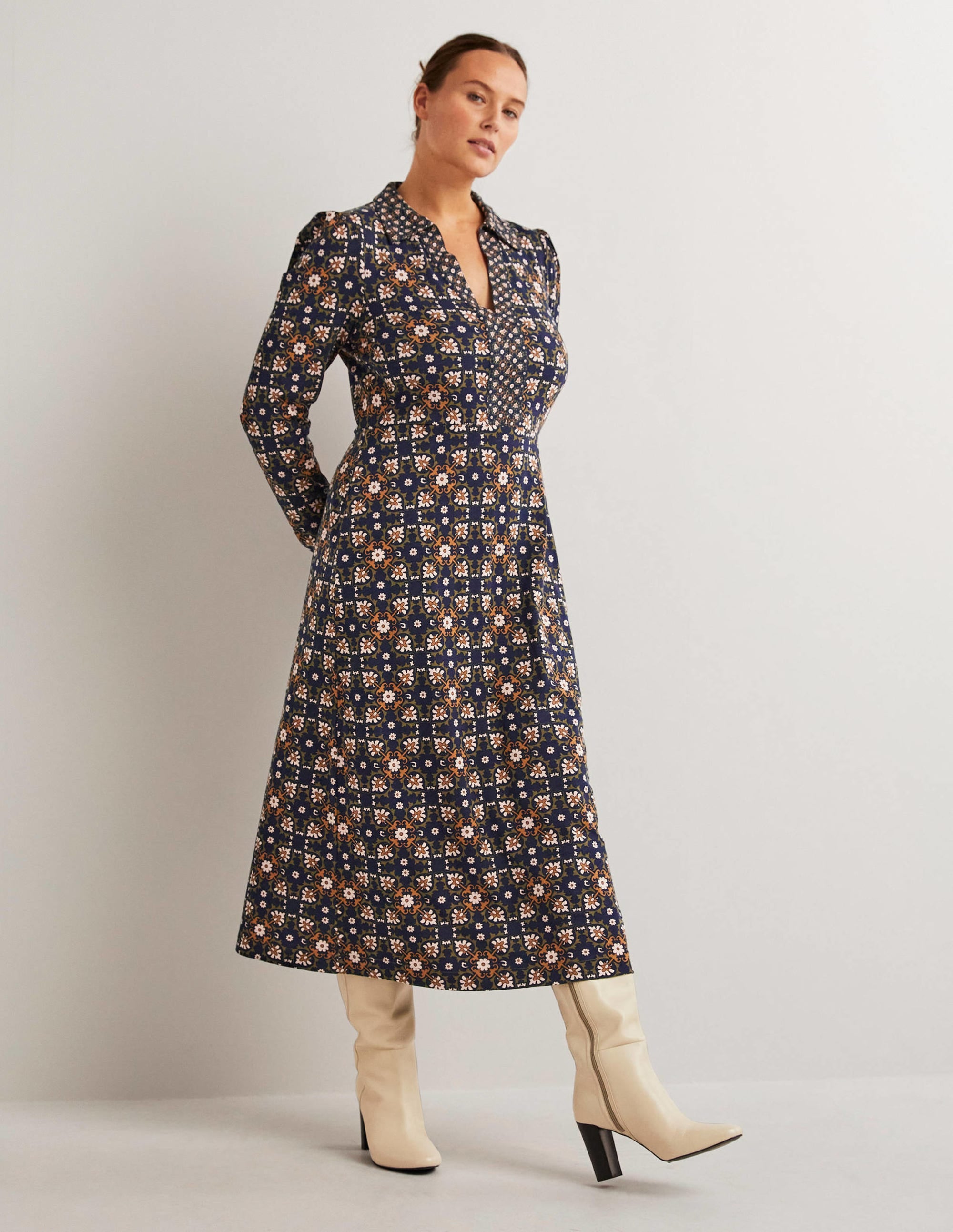 Robe-chemise midi en jersey-Basilic, motif Bloom Tile - Image 5