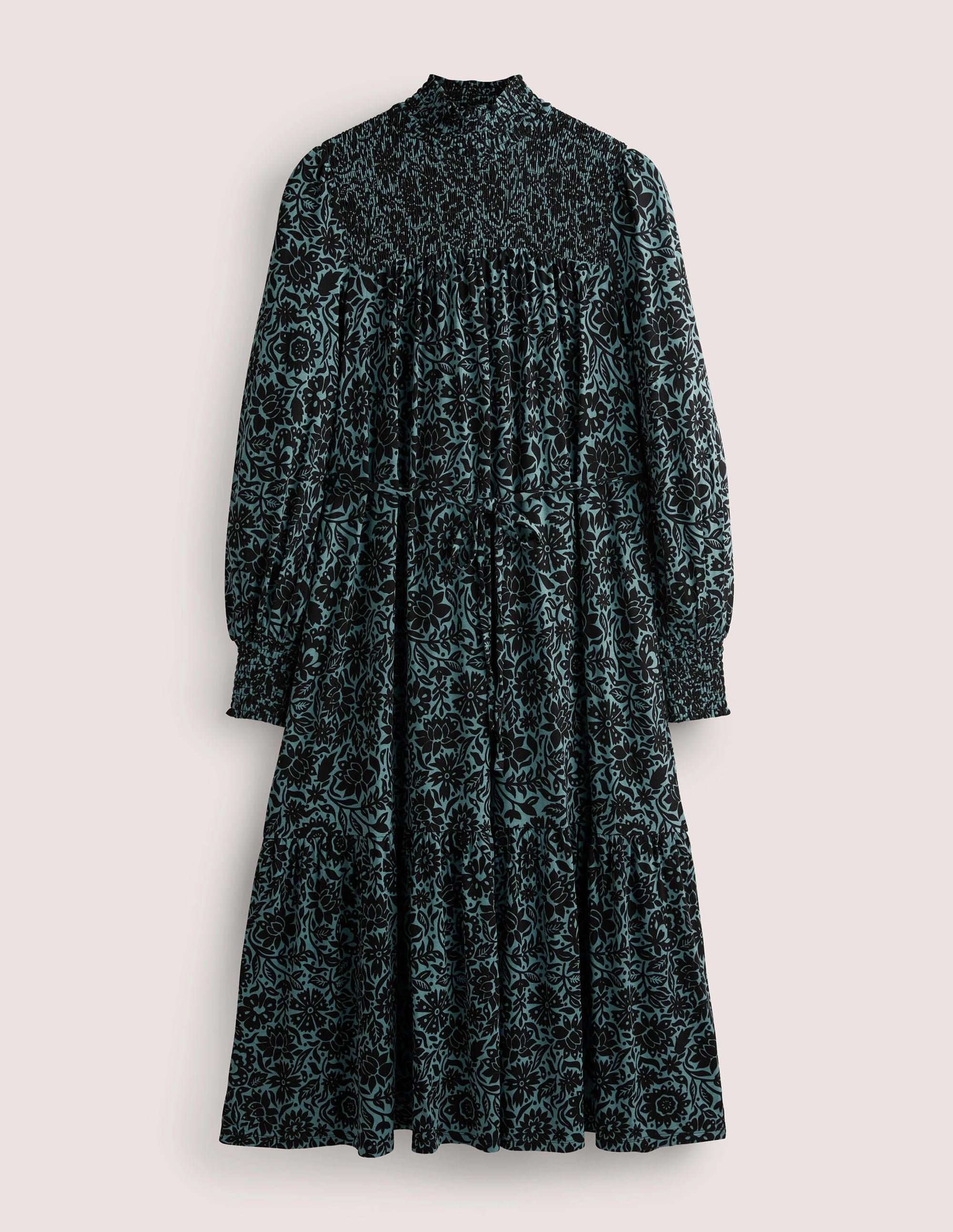 Robe longue à col montant en jersey-Bleu moyen, motif Foliage Bloom - Image 6