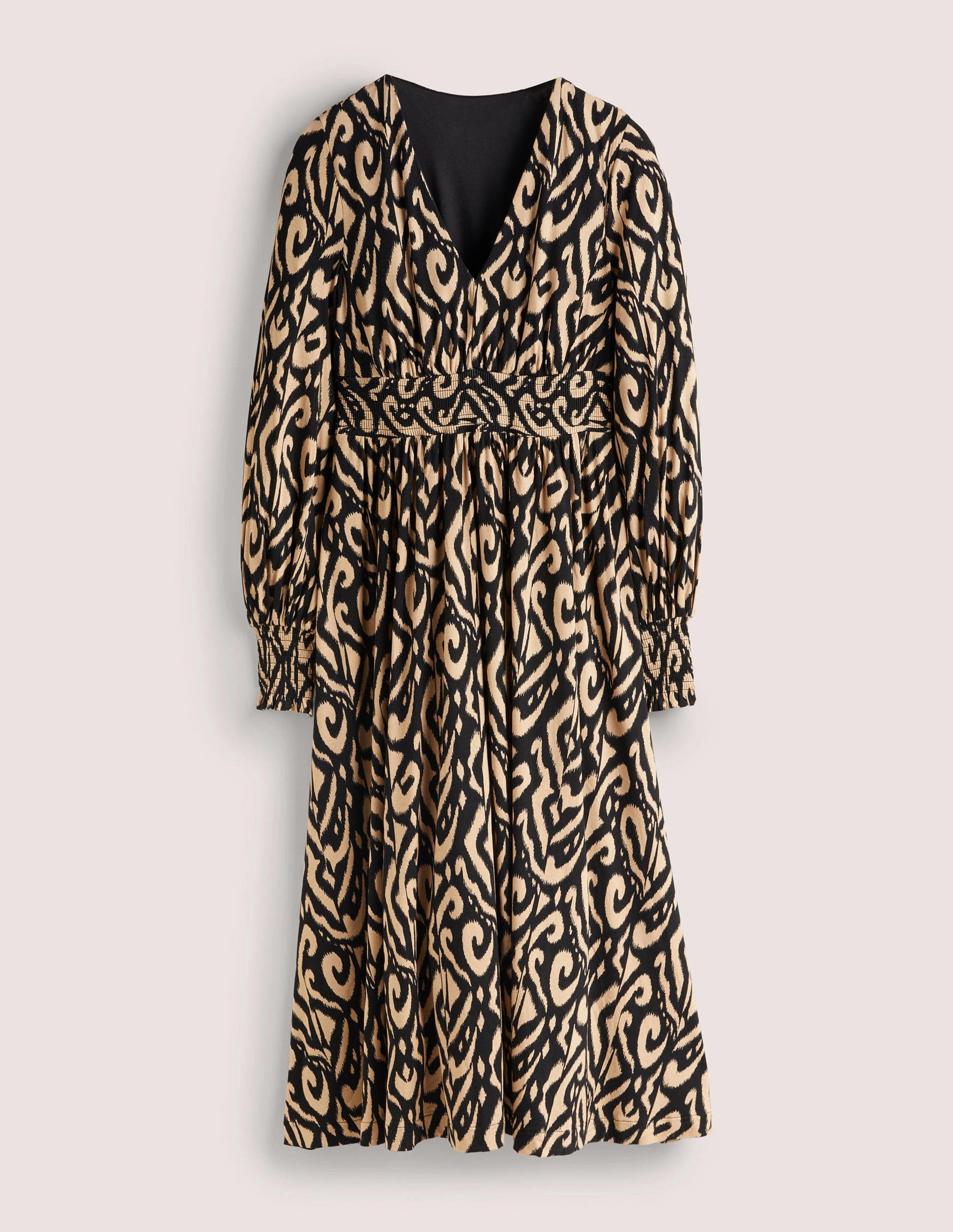 Robe midi à smocks en jersey-Noir, Ikat-6