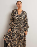 Robe midi à smocks en jersey-Noir, Ikat