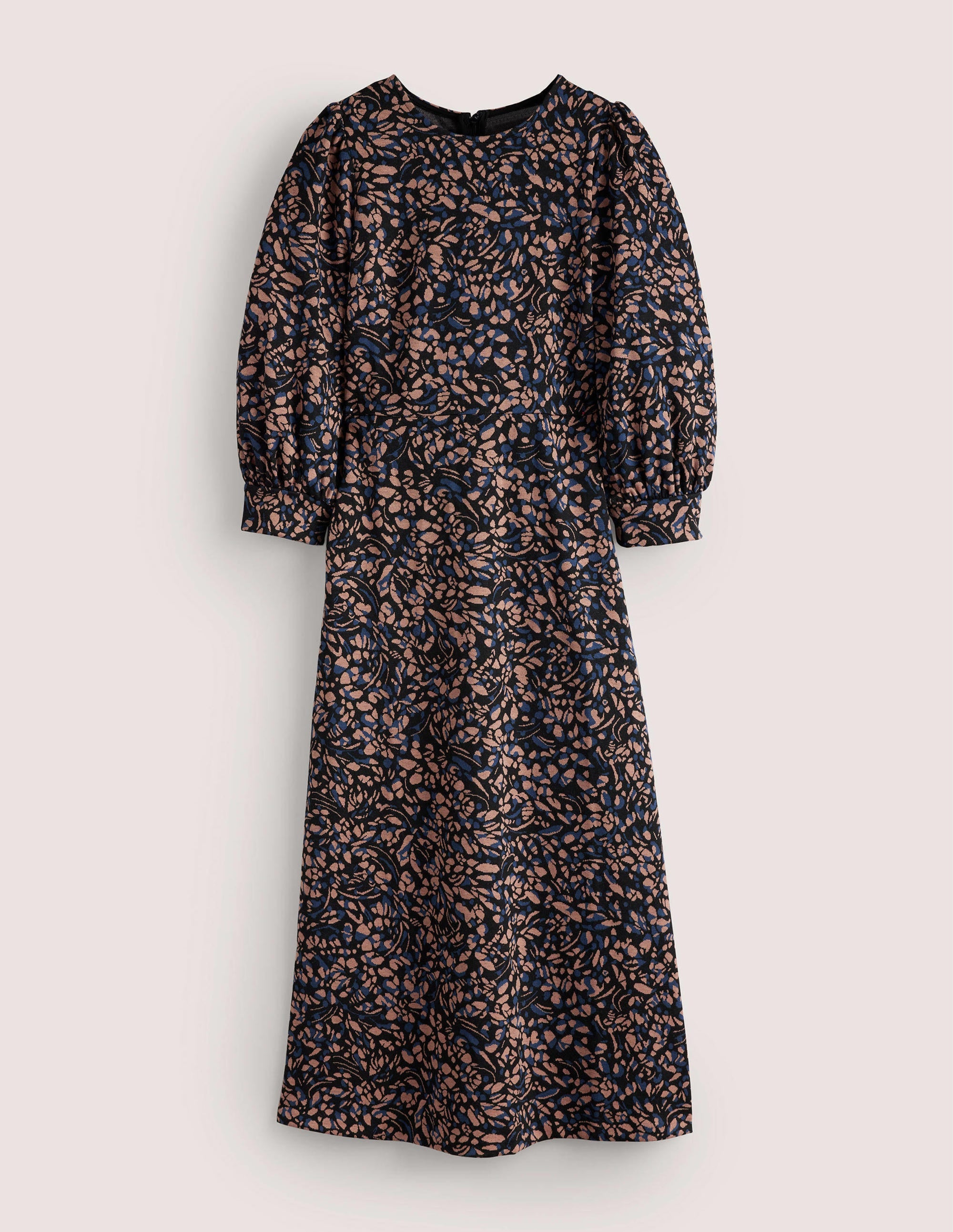 Midikleid aus Jacquard-Jersey-Spiced-Latte-Braun, Gruppierte Blätter - Image 5