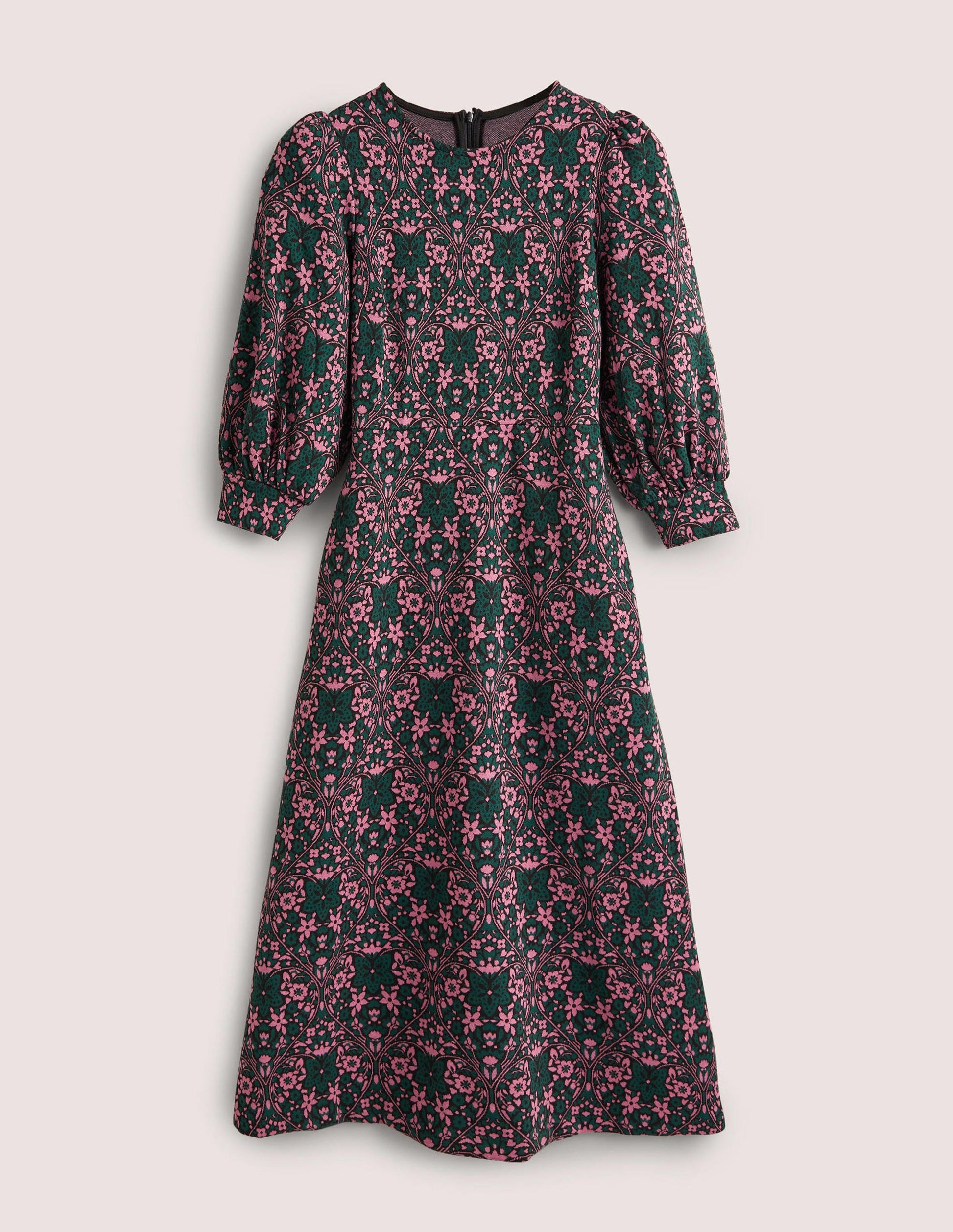 Midikleid aus Jacquard-Jersey-Trekking-Grün, Blütenherzen-6