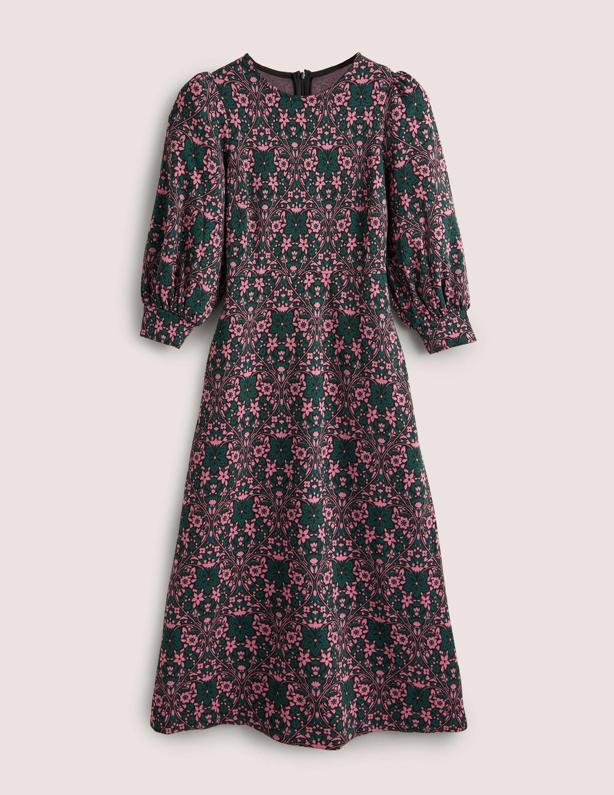 Midikleid aus Jacquard-Jersey-Trekking-Grün, Blütenherzen - Image 6