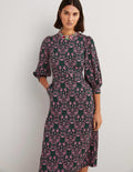 Midikleid aus Jacquard-Jersey-Trekking-Grün, Blütenherzen
