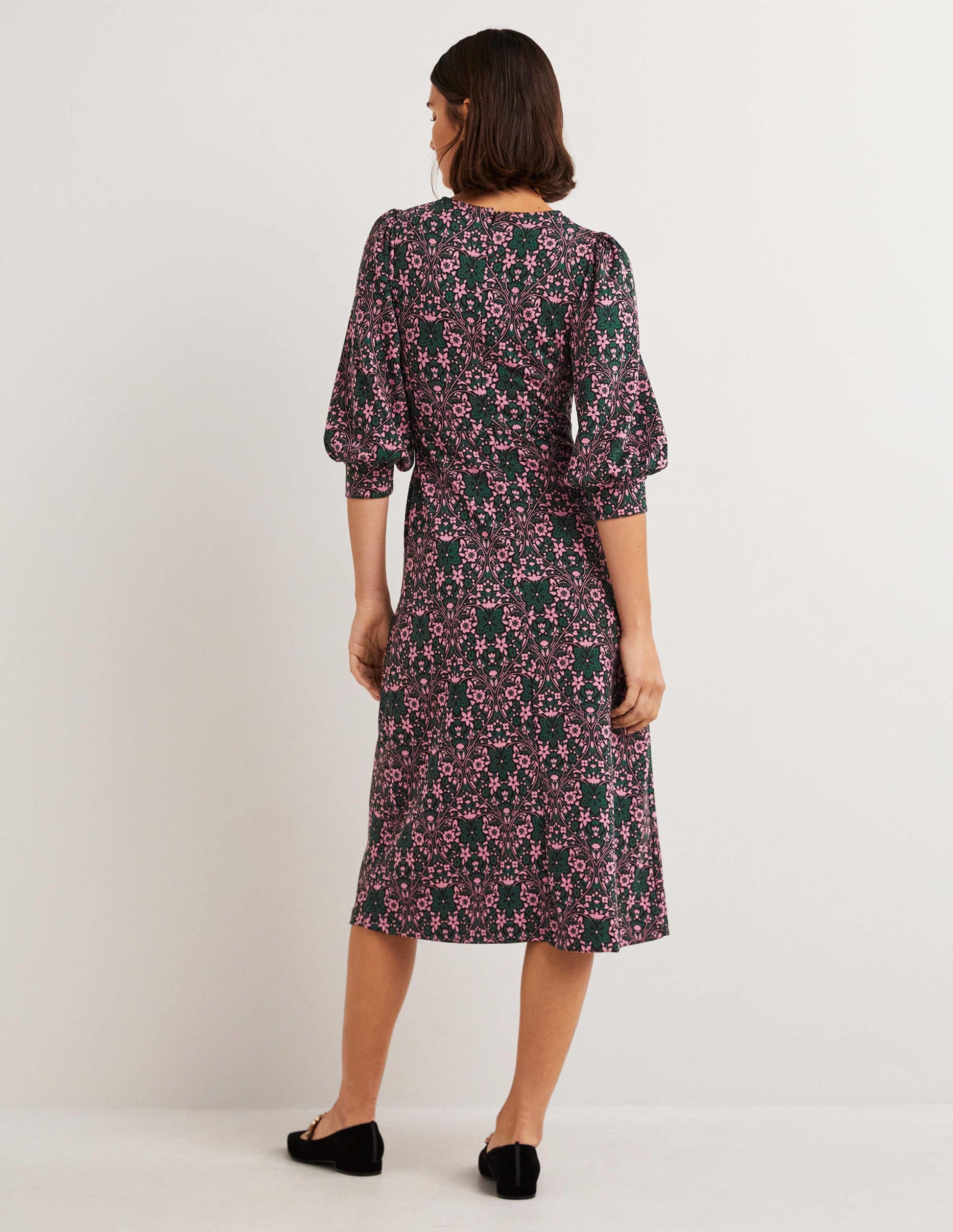 Midikleid aus Jacquard-Jersey-Trekking-Grün, Blütenherzen-3