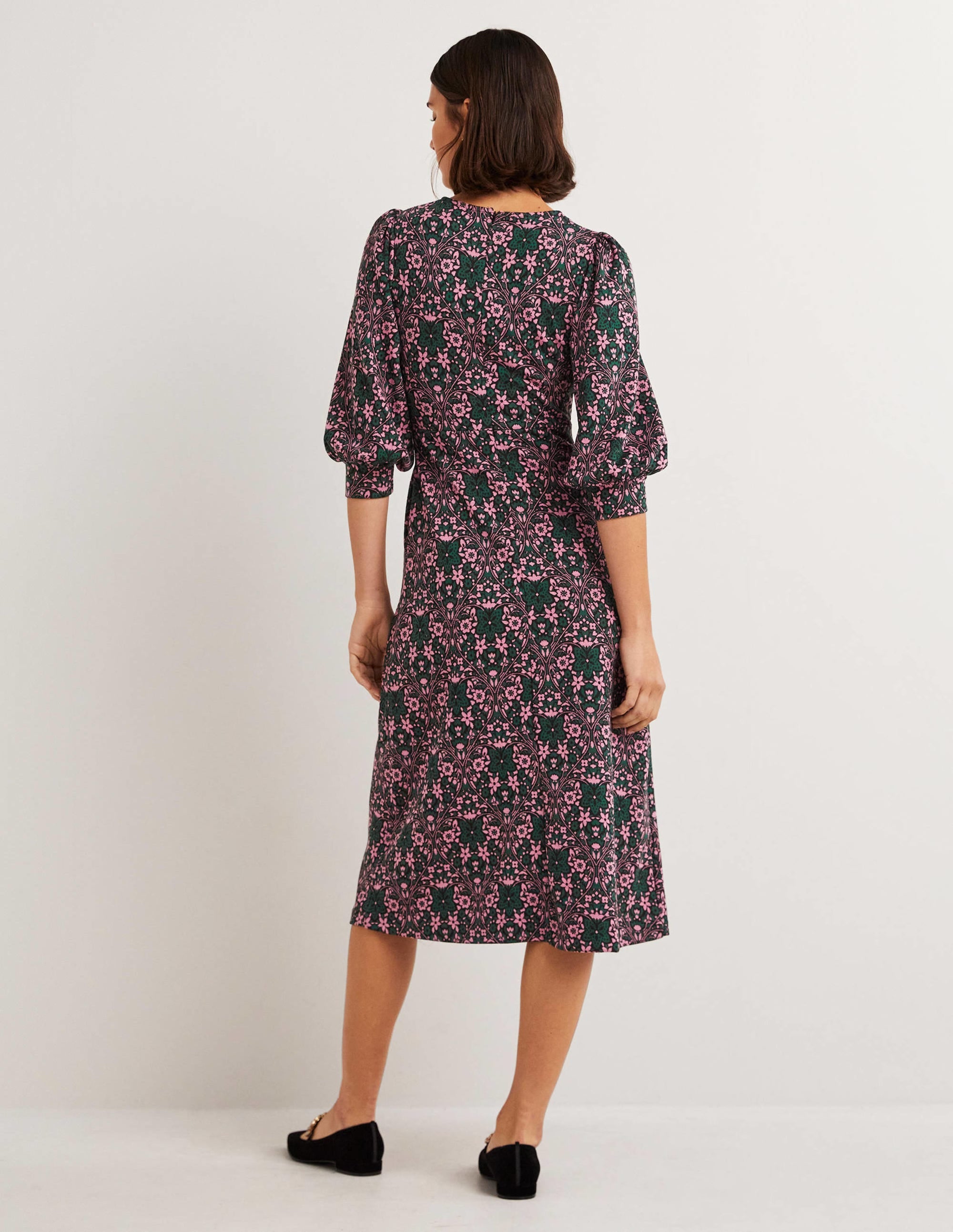 Midikleid aus Jacquard-Jersey-Trekking-Grün, Blütenherzen - Image 3