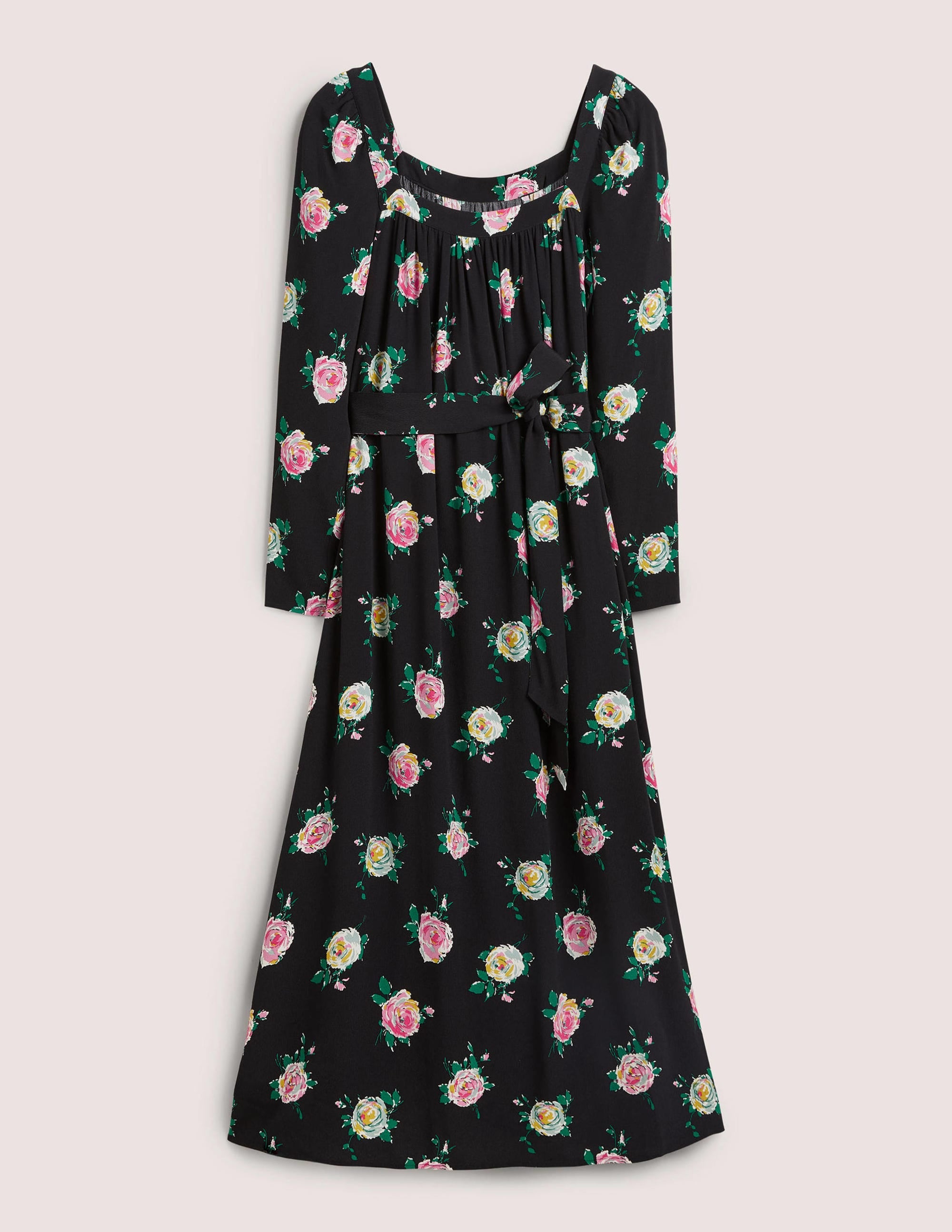 Robe longue à col carré-Noir, motif Painterly Rose - Image 8