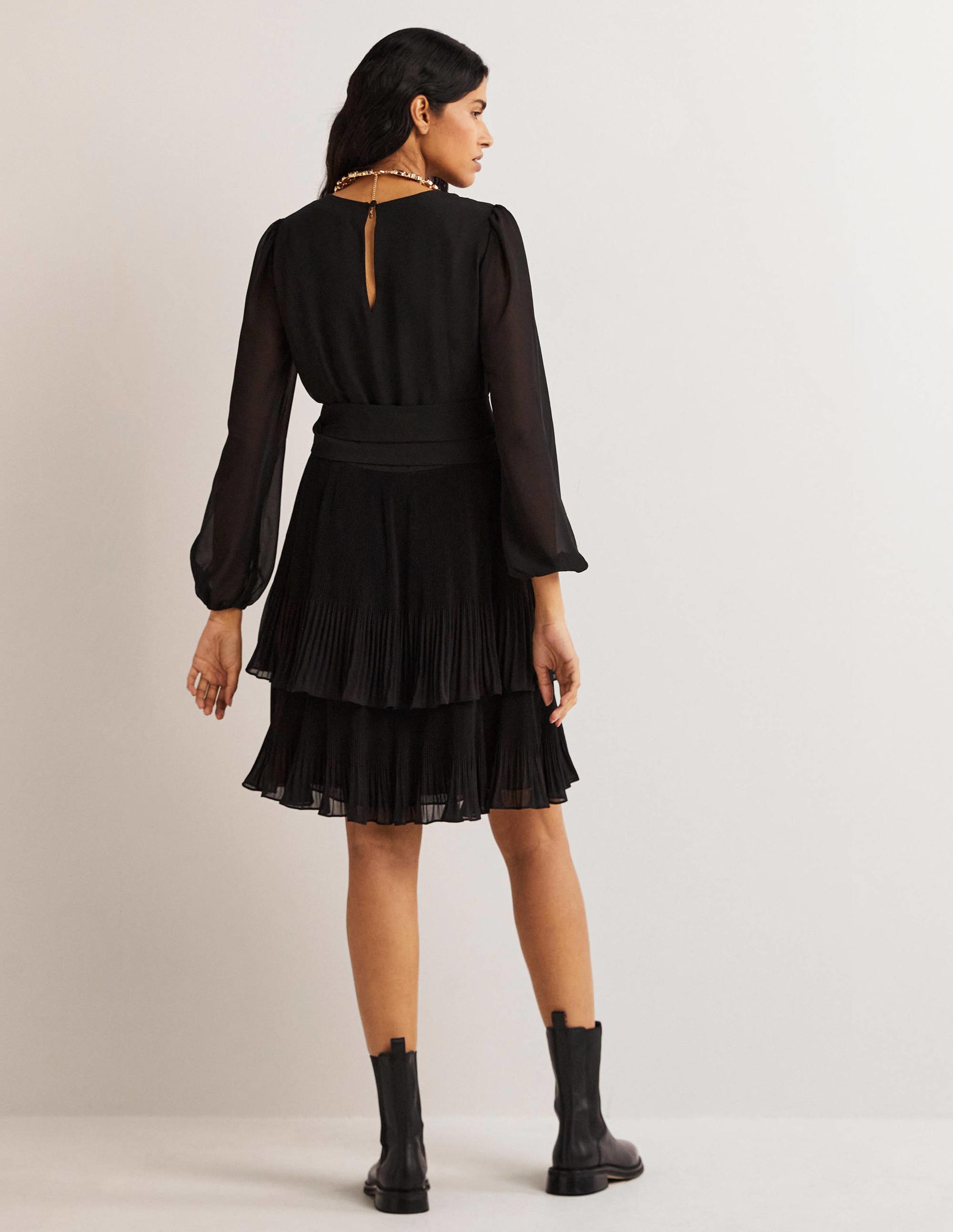 Minikleid mit Plisseerock-Schwarz - Image 3