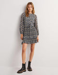 The Plisse Mini Dress-Black, Floral Lawn