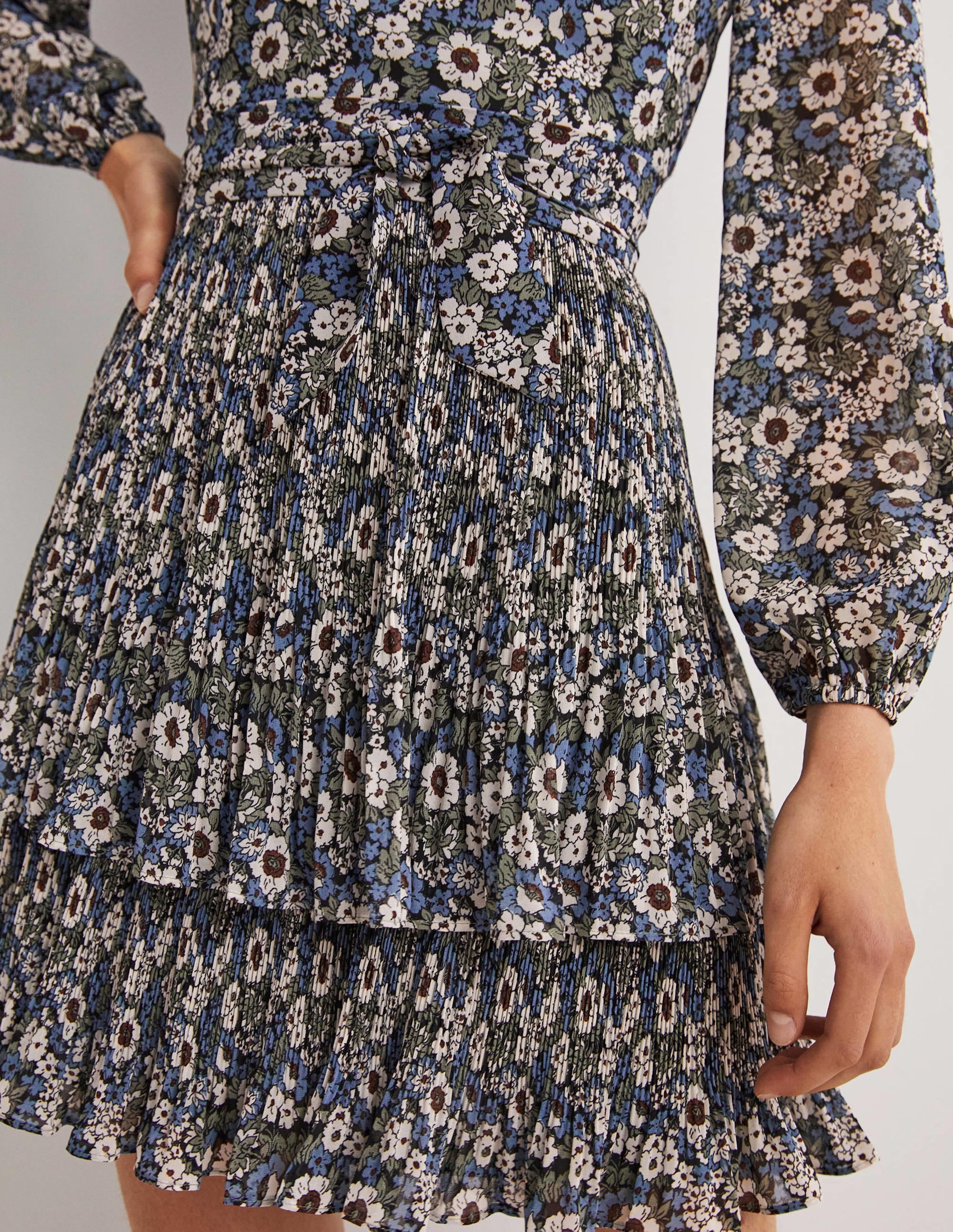 The Plisse Mini Dress-Black, Floral Lawn - Image 2