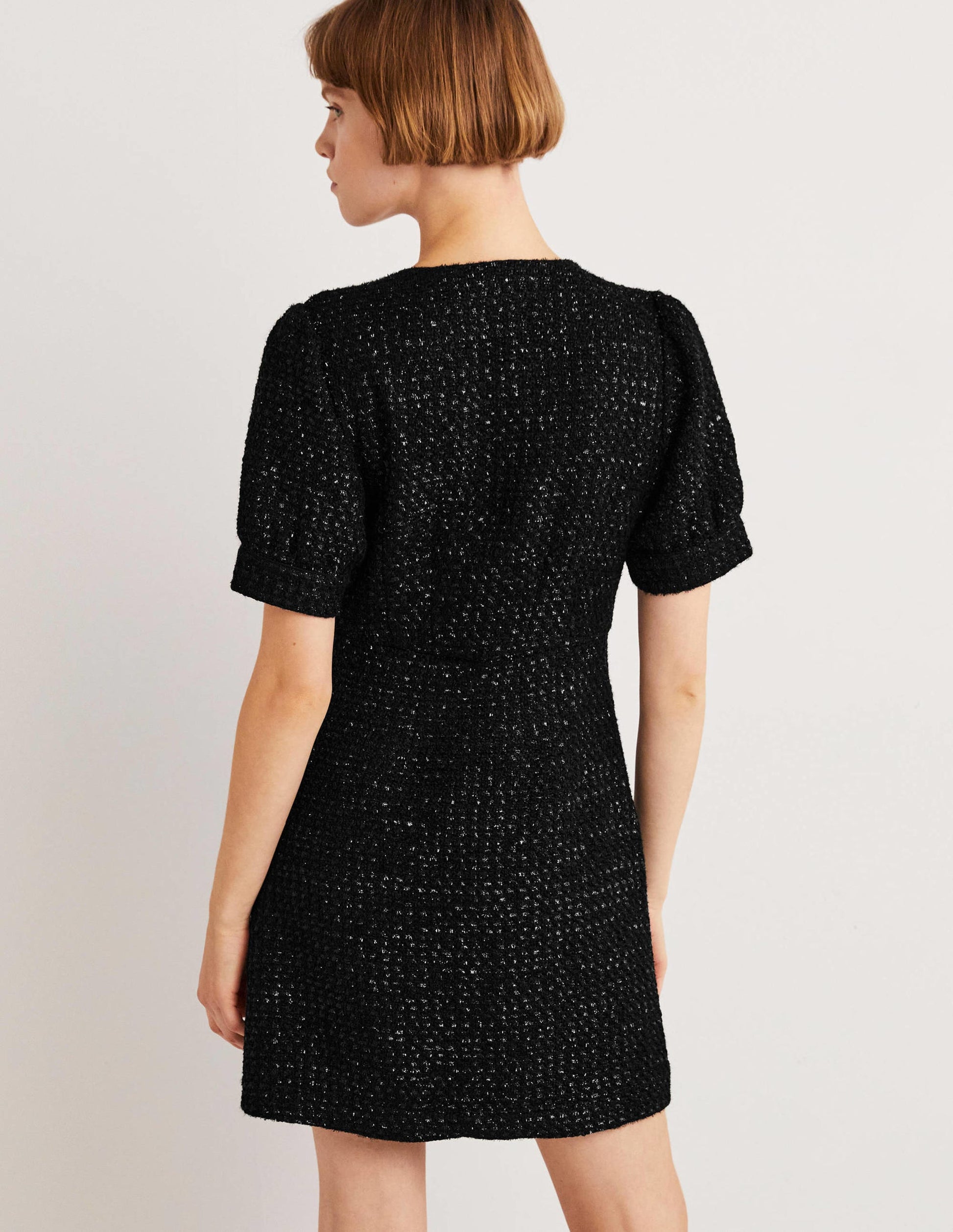 Metallic Textured Mini Dress-Black-4