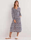 Button Through Midi Tea Dress-Navy, Flower Garden