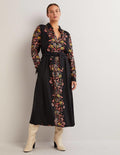 Langärmliges Midi-Hemdblusenkleid-Schwarz, Blütenknospen