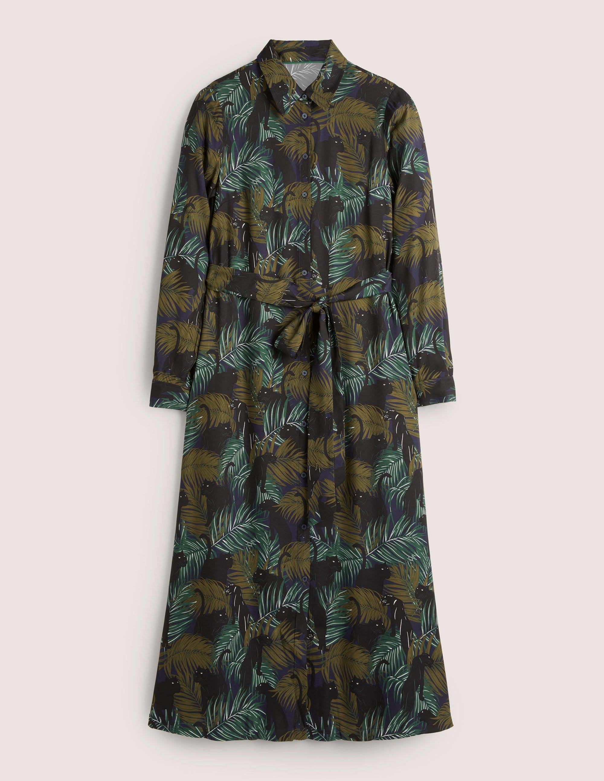 Langärmliges Midi-Hemdblusenkleid-Navy, Tropischer Panther - Image 7