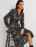 Langärmliges Midi-Hemdblusenkleid-Navy, Tropischer Panther
