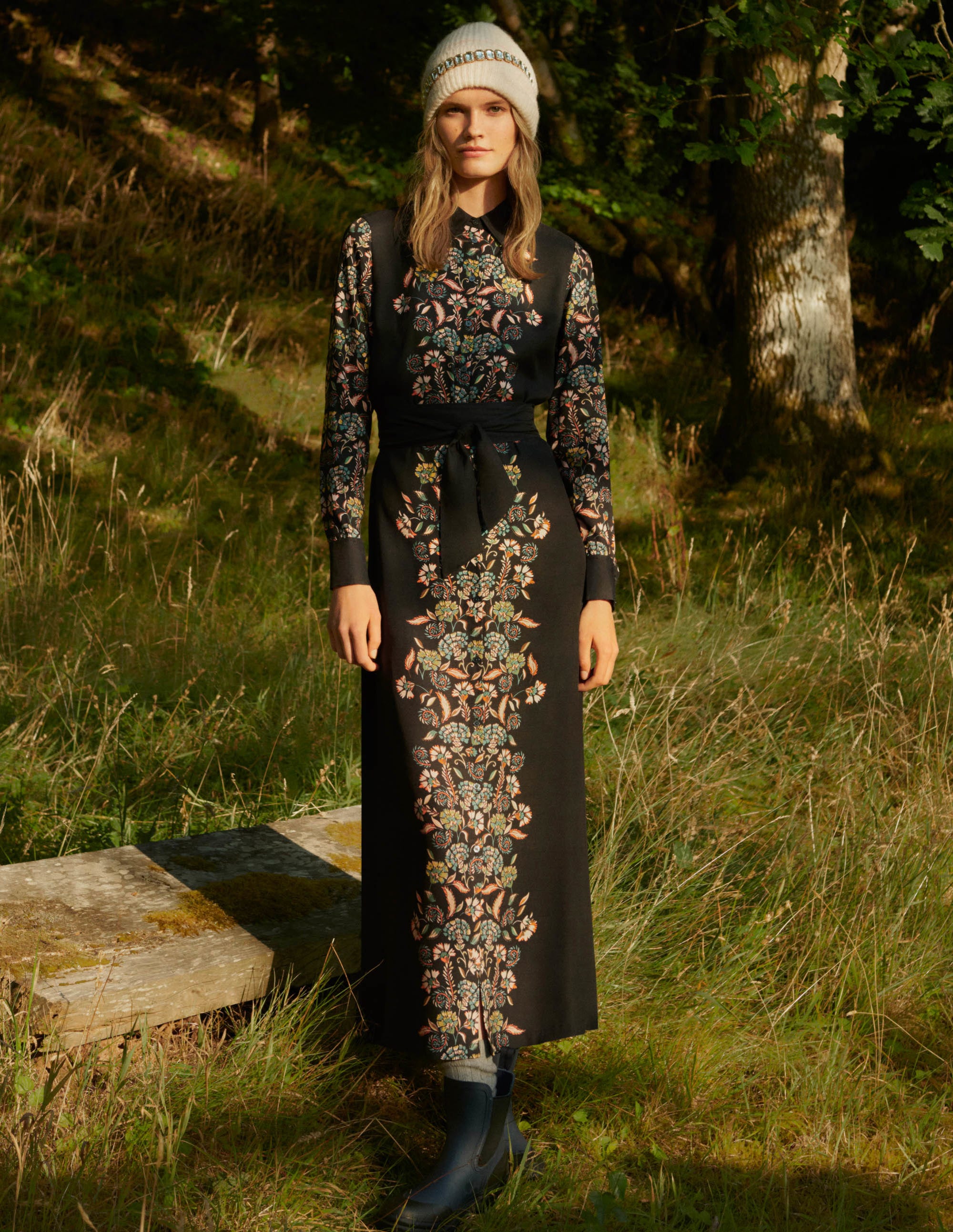 Langärmliges Midi-Hemdblusenkleid-Navy, Tropischer Panther - Image 5