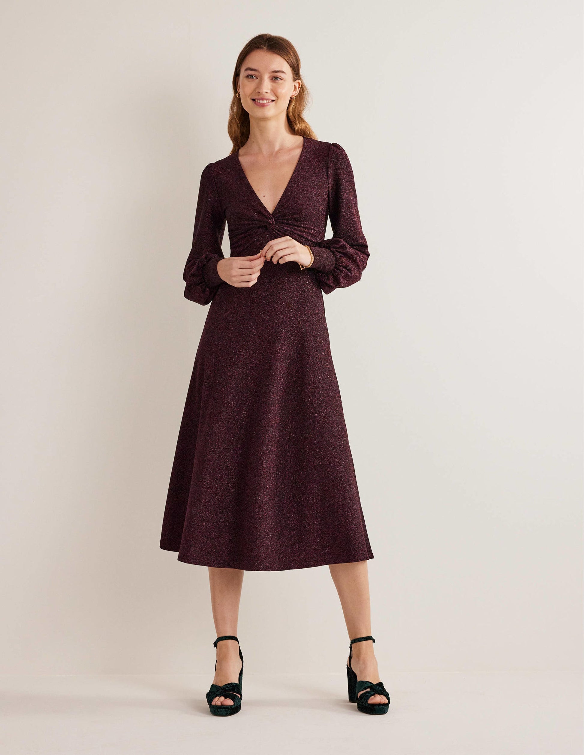 Purple Sparkle Metallic Jersey Midi Dress-Violett, Glitzer-1