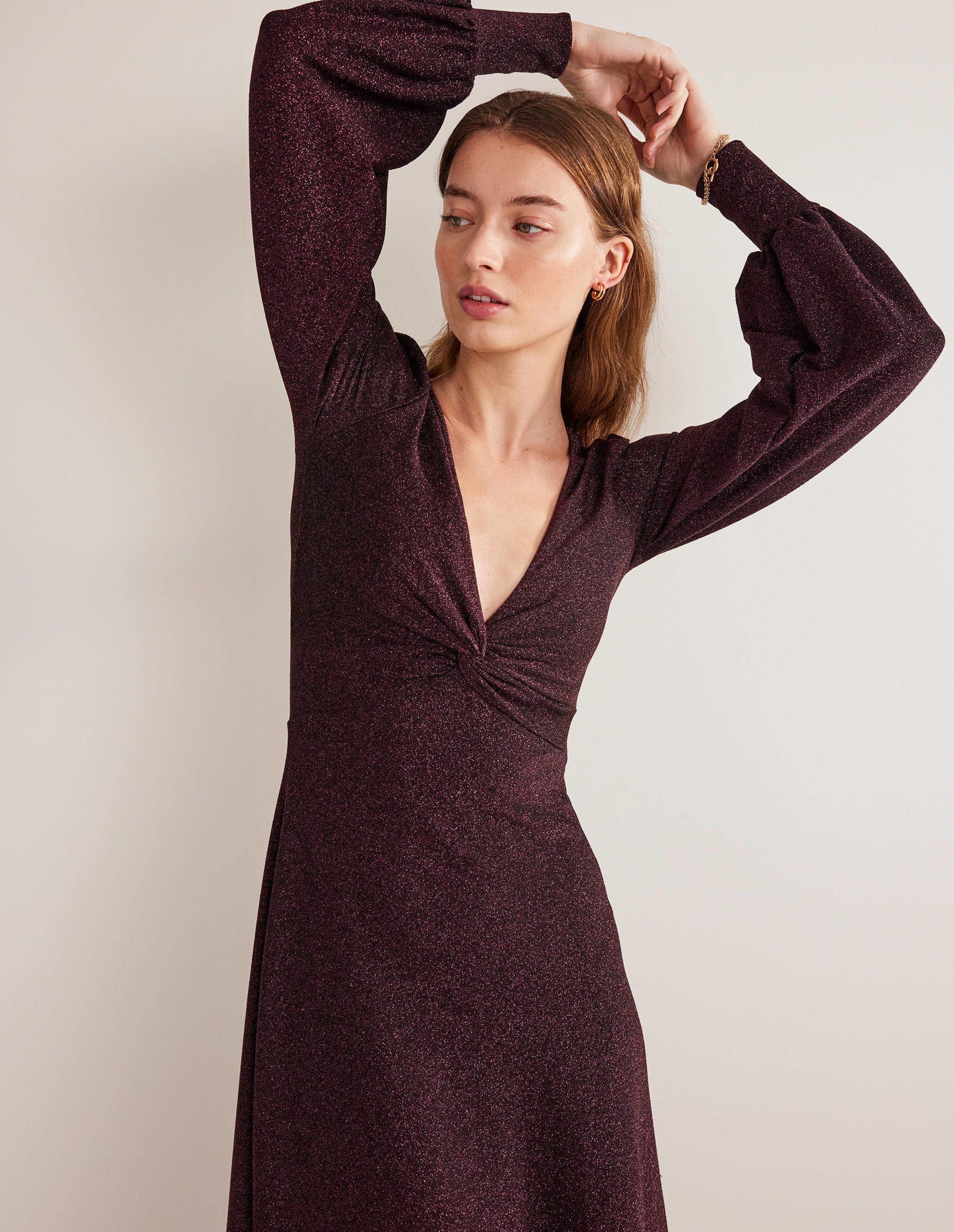 Purple Sparkle Metallic Jersey Midi Dress-Violett, Glitzer-2